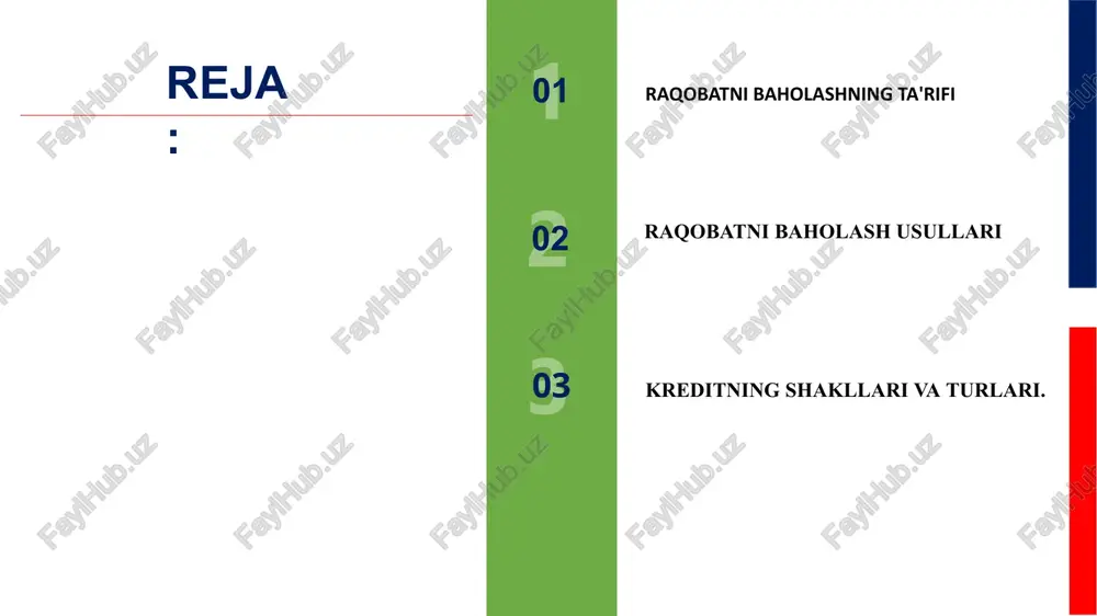 qo‘mitasi qaror qiladi: qonunchilik hujjatlarining raqobatga ta’sirini baholash metodikasi ilovaga muvofiq tasdiqlansin (1-band o‘zbekiston respublikasi adliya vazirining 2021-yil 28-iyuldagi 16-mh-sonli buyrug‘i (ro‘yxat raqami 3313, 28.07.2021-y.) tahririda — qonunchilik ma’lumotlari milliy bazasi, 28.07.2021-y., 10/21/3313/0724-son) 2. mazkur qaror rasmiy e’lon qilingan kundan boshlab kuchga kiradi. raqobatni baholash usullari va usullari raqobatchilarni taqqoslash - bu korxonalar tomonidan raqobatchilarning ish faoliyatini baholash uchun qo'llaniladigan strategik tahlil usuli. bu jarayon asosiy samaradorlik ko'rsatkichlarini (kpi) aniqlash va nisbiy kuchli tomonlar, zaif tomonlar, imkoniyatlar va tahdidlar haqida tushunchaga ega bo'lish uchun ularni raqobatchilar ko'rsatkichlari bilan solishtirishni o'z ichiga oladi. raqobatchilarni taqqoslash odatda qanday ishlaydi: ishlashning asosiy ko'rsatkichlarini (kpi) aniqlash : o'z sohangizdagi muvaffaqiyatni o'lchash uchun muhim bo'lgan kpilarni aniqlashdan boshlang. bu bozor ulushi, daromadning o'sishi, rentabellik, mijozlar ehtiyojini qondirish, mahsulot sifati, brend xabardorligi va operatsion samaradorlik kabi ko'rsatkichlarni o'z ichiga olishi mumkin. raqobatchilarni tanlash : sizning raqobatdosh landshaftingizga mos keladigan va vakili bo'lgan raqobatchilarni tanlang. bularga o'xshash …