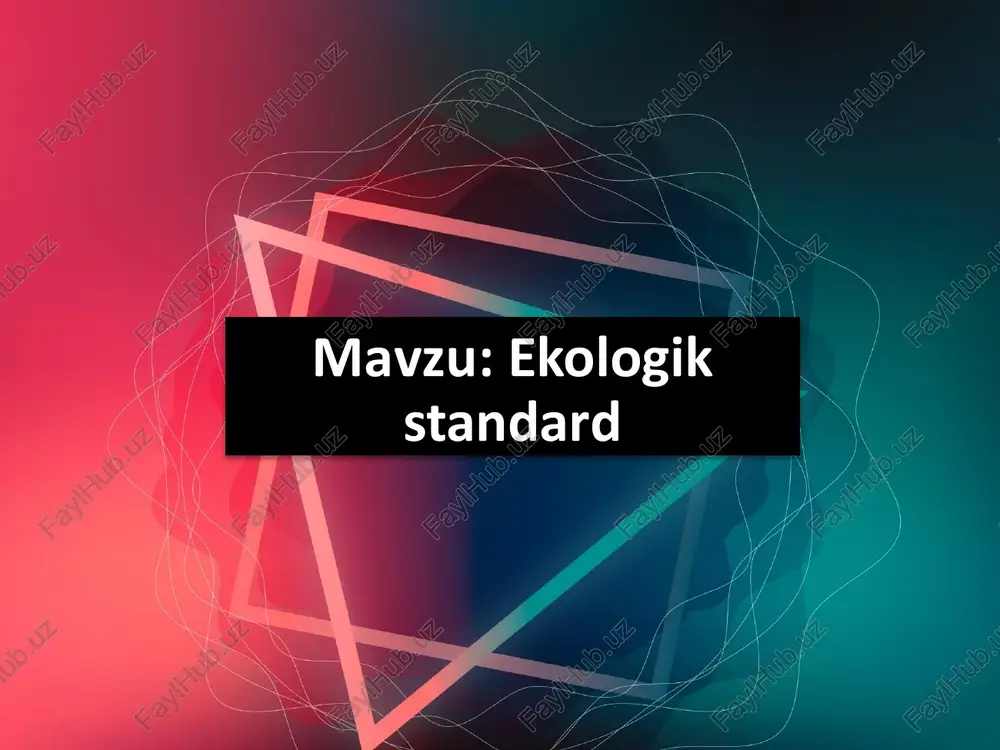 g aloqalari va turmush tarzini o'rganadi. bizning tashkilot ekomark © tabiatning inson iste'molini va yuqorida tavsiflangan jiddiy ekologik muammolarning oldini olish uchun mas'uliyat hissi bilan ishlaydi. tashkilotimiz tomonidan ishlab chiqilgan va butunlay original standartdir ekomark © standart ushbu maqsad uchun mo'ljallangan. kompaniyamiz tabiat va inson salomatligini muhofaza qilishga alohida e'tibor qaratmoqda. ushbu mas'uliyatni hisobga olgan holda ekomark © kirish foydalanish uchun ruxsat ayni shu harakatlarning natijasidir. ushbu standart davlat ekologik sertifikatlashtirish tizimi (keyinchalik — tizim) ishini tashkillashtirishning tuzilmasi, vazifalari va asosiy prinsiplarini belgilaydi. ushbu standart mahsulotni ishlab chiqaruvchisi, yetkazib beruvchisi, sotuvchi va iste’molchilari bo‘lgan, mulkchilik shakli va idoraviy mansubligidan qat’iy nazar, davlat ekologik sertifikatlashtirish idoralari, ekoanalitik sinov bo‘linmalari, yuridik va jismoniy shaxslar tomonidan majburiy foydalanish uchun mo‘ljallangan. me’yoriy hujjatlarga havolalar atamalar va ta’riflar umumiy qoidalar ekologik talablar bo‘yicha sertifikatlashtirish, mahsulot va xizmatlarni sertifikatlashtirish sohasining atrof-muhit muhofazasi va o‘zbekiston tabiiy boyliklaridan oqilona foydalanish qismi amaldagi huquqiy mexanizmning ajralmas qismi hisoblanadi. tizimning …