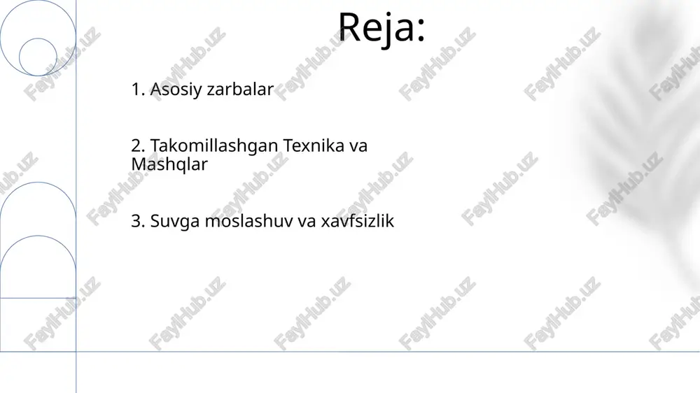 ganish: dastlabki bosqichlar orqa bilan suzish (qorin va orqa bilan), suvga kirish va chiqish texnikalari (masalan, sirpanish bilan kirish, katta qadam bilan sakrash) va sayoz suvda (masalan, 0.6-0 5. tepaga o'yinlari olimpiya o'lchamli basseynning sayoz qismida o'tkaziladigan tekis zarbalar (25m x 3, 1:00 dam), 6 zarbli zarbalar (50m x 2, :45 dam), vertikal zarbalar (basseyn chuqurligi x 2, :30 dam) mashqlari oyoq kuchini va to'g'ri tanani holatini yaxshilaydi 6. boshlanish va burilishlar burilishlar va shoʻngʻishlar: oʻgirilma burilishlar (8 yoshdan yuqori): 3 bosqichli yondashuv (suvga tekis kirish, suv ostida aylanish, itarilish). shoʻngʻish tushishlari (7 yoshdan yuqori): siqilgan tushish (qoʻllar oldin), bukilib shoʻngʻish (1-2m platforma), tushgandan soʻng darhol suvga tekis kirish orqa suzish bo'yicha ko'rsatma: aylanma tepish (15-20 takrorlash), qo'l harakatining bosqichlari (3 bosqich: kirish, tortish, tiklash), bosh holati (ko'zlar yuqoriga qaragan). mashqlar: 5 metrli mashqlar (4-6 marta), 10 metr uzluksiz suzish (2-3 marta), 25 metrlik poyga (2-3 ishtirokchi) 7. ochiq suvda …