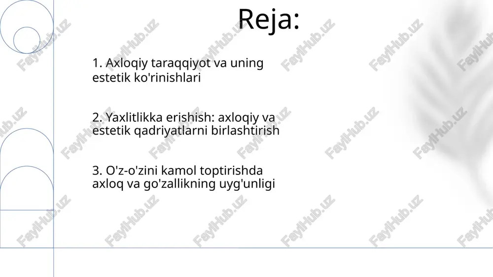 tabiat kabi go'zallikni qadrlash hissiy aqlni rivojlantiradi va axloqiy fikrlashni (masalan, kolbergning axloqiy rivojlanish bosqichlari) yaxshilaydi; bu turli xil nuqtai nazarlarni tushunishga va empatiyani oshirishga yordam beradi 5. o'z-o'zini anglashdagi qadriyatlar o'zaro ta'siri 6. axloqiy taraqqiyot va estetik tuyg'u kohlbergning 6 bosqichi (an'anaviy bo'lmagan, an'anaviy, an'anaviy bo'lmagan) axloqiy fikrlash rivojini, badiiy tanlovlarga ta'sirini batafsil bayon etadi; gilliganning g'amxo'rlik etikasi alternativ nuqtai nazarni taklif qiladi, italiyaning florensiya shahri kabi joylarda badiiy ifoda va empatiyaga ta'sir qiladi. estetik tuyg'u axloqiy tushuncha bilan birga rivojlanadi; turli san'at turlari (masalan, uyg'onish davri rasmlari, nyu-yorkdagi momadagi minimalist haykallar) qadriyatlarni shakllantiradi; axloqiy hukmlar go'zallikni qadrlashga ta'sir qiladi, shaxsiy xulq-atvorga ta'sir qilib, butan kabi jamiyatlarda aks etadi. 7. tajriba roli shaxsiy rivojlanish (maslow ehtiyojlar ierarxiyasi: o'z-o'zini anglash) tajribalarni (masalan, nyu-yorkdagi 10 yillik karyera davomida qiyinchiliklarni yengish) axloqiy va estetik ramkalar bilan birlashtirishga bog'liq 8. yaxlit qadriyatlarni ifodalash 9. shaxsiy rivojlanish va qoniqish shaxsiy qadriyatlar (halollik, vijdonlilik) bilan …