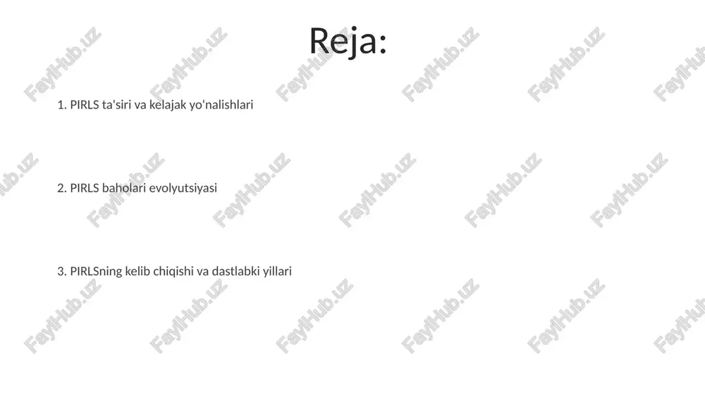 iqtisodiy holat, sinfdagi amaliyotlar, uy muhiti) o'rganib, savodxonlikni yaxshilashga oid bilimlarni ochib beradi pirls (progress in international reading literacy study), 1991-yilda iea (international association for the evaluation of educational achievement), amsterdam, niderlandiya tomonidan boshlangan bo'lib, jahon bo'ylab 4-sinf o'quvchilarining o'qishni tushunishini baholaydi asosiy xulosalar va tendentsiyalar yuqori va past natijalarga erishgan davlatlar o'rtasida ta'lim siyosatiga ta'sir ko'rsatuvchi doimiy farqlar aniqlandi; singapur, gonkong va irlandiya doimo yuqori o'rinlarda; bir qancha saxara ostidagi afrika davlatlari esa doimiy ravishda past ball to'playdi 2001-yilda boshlangan pirls, jahon bo'ylab 4-sinf o'quvchilarining o'qishni tushunishini baholaydi; 2021-yilda 57 mamlakat ishtirok etdi va sharqiy osiyo kabi mintaqalarning ko'plab g'arbiy davlatlardan ustunligini ko'rsatdi. tendentsiyalar qizlar foydasiga jins tafovutining davom etayotganligini ko'rsatadi. metodika va asboblar 2001-yilda boshlangan pirls 4-sinf o'quvchilarining o'qishni tushunishini baholardi; 2021-yilda 57 mamlakat standartlashtirilgan testlar va so'rovnomalar yordamida ishtirok etdi. iea (xalqaro ta'lim yutuqlarini baholash assotsiatsiyasi) uni boshqaradi, turli til kontekstlarida o'qish parchalari va ko'p tanlovli savollar …