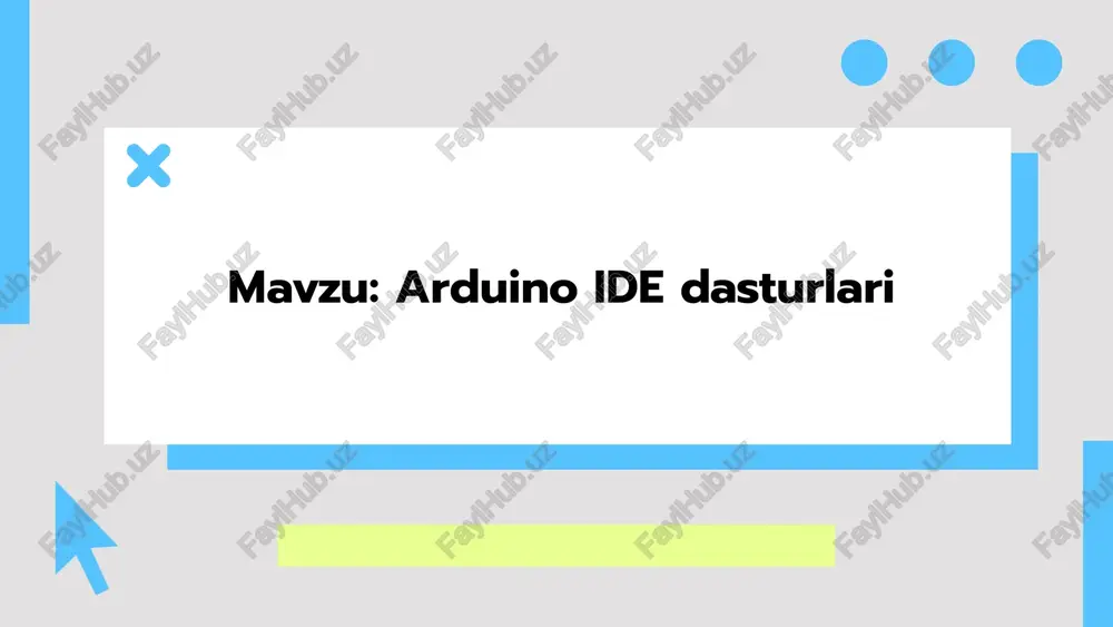hda kodni to'g'ri yozish juda muhim. sintaksisni bilish va qo'llash dasturiy ta'minotning muvaffaqiyati uchun zarur. sintaksis tuzilishi kodning tuzilishi o'zaro bog'langan elementlardan iborat. har bir buyruq va funksiya aniq sintaksisga ega bo'lishi kerak. yozish usullari yaxshi kod yozish uchun to'g'ri formatlash va izohlar qo'shish muhimdir. bu kodni o'qish va tushunishni osonlashtiradi. kod yozish qoidalari sintaksisni bilish, tuzilish va formatlashni o'z ichiga oladi. muvaffaqiyatli dasturlash uchun zarur. 01 02 03 misollar va amaliyotlar 1 oddiy led yoritgich arduino ide yordamida oddiy led yoritgich yaratish. bu amaliyotda siz ledni qanday yoqish va o'chirishni o'rganasiz. kod oddiy va tushunarli, har qanday yangi boshlovchi uchun mos keladi. 2 sensorli qurilmalar sensorlarni ulab, ularning ma'lumotlarini o'qish. masalan, harorat sensoridan foydalanib, muhitning haroratini o'lchash. bu amaliyot arduino dasturlashini o'rganish uchun muhim bo'ladi. 3 mashinani boshqarish arduino orqali motorlarni boshqarish. bu amaliyotda siz dc motorni qanday ishlatishni va uning tezligini qanday sozlashni o'rganasiz. boshqaruv kodlari oddiy va …
