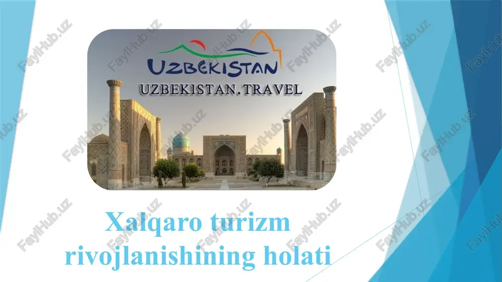 shaklda berilgan hissiy boýoqlarga ega bo’lgan va tovarlar va xizmatlar haqidagi eng muhim faktlar hamda ma’lumotlarni potensial xaridorlar ongi va e’tiborini tortadigan axborotlarni mujassamlashtiradi. turizm sohasidagi reklamaning asosiy vazifasi turmahsulot yoki xizmat to’g’risida axborot berish ,uqtirish, eslatishdir. reklama faoliyati hamda uning turizmdagi oz’iga xos tomonlarini o’rganish asosida o’zbekiston turizm bozorida reklama faoliyatini samarali olib bormoqda turizmda reklama usullari bosma materiallar tayyorlash va tarqatish; turagentlar uchun seminarlarda va boshqa anjumanlarda foydalanish uchun turli audiovizual materillar tayyorlash; gazeta va jurnallarda , televideniya va radioda reklama uyushtirish; turizm yarmarkalarida ishtirok etish; turistlar jo’natuvchi mamalakatlarga maxsus reklama sayohatlari uyushtirish; “mega –info –turlar”tashkil qilish; umumiy ko’rinishdagi axborot materiallari va yo’l ko’rsatkichlari tayyorlash va chop ettirish; elektron pochta orqali ma’lumotlar uzatish; internetdan foydalanish , xuxusan veb-sahifalar yaratish va boshqalar. o’zbekistonda turizm reklamasining swot tahlili s-strengths – kuchli tomonlar w-weaknesses – zaif tomonlar reklama sohasida faoliyat yuritayotgan xodimlarning aksariyat qismi yuqori professional malakaga ega ekanligi; soha bo’yicha …