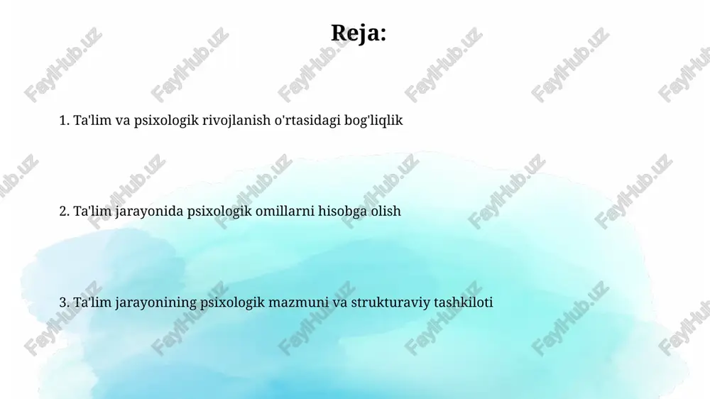 samarqanddagi ta’lim muassasalarida qoʻllaniladigan strukturaviy tashkilot, 5 ta asosiy komponentni: maqsad, mazmun, uslub, baholash va natijani oʻz ichiga oladi. bu yondashuv 85% oʻquvchilarning muvaffaqiyatini ta’minlaydi. ta’limda individual yondashuv individual yondashuv, toshkentdagi 500 dan ortiq maktabda qo'llanilib, o'quvchilarning 70% da o'zlashtirish ko'rsatkichlarining 15% ga oshishiga olib keldi, bu esa differensiatsiya va individualizatsiya tamoyillariga asoslanadi. ta'limda individual yondashuv 10 yoshdan 15 yoshgacha bo'lgan o'quvchilarning kognitiv rivojlanish xususiyatlarini hisobga olgan holda, samarqanddagi maktablarda qo'llaniladigan 3 xil pedagogik uslubni o'z ichiga oladi. ta’lim samaradorligini oshirishning psixologik omillari samarqanddagi 500 nafar o‘quvchilar bilan o‘tkazilgan tadqiqot, ijobiy motivatsiya va o‘qituvchining shaxsiy munosabati ta’lim samaradorligini 25% ga oshirishini ko‘rsatdi. o‘zbekistonning turli hududlarida o‘tkazilgan eksperimentlar shuni tasdiqladiki, stress darajasini 15% ga kamaytirish, o‘quvchilarning diqqat-e'tiborini va o‘zlashtirish qobiliyatini sezilarli darajada yaxshilaydi. ta’limning motivatsion jihatlari o'zbekistondagi 2023 yilgi ta'lim siyosati tadqiqotlariga ko'ra, o'quvchilarning 70%i motivatsiyaning pasayishini o'qituvchilarning usullarining samarasizligi bilan bog'laydi. toshkent shahridagi maktablarda o'tkazilgan so'rovnoma natijalariga ko'ra, muvaffaqiyatga erishishga …