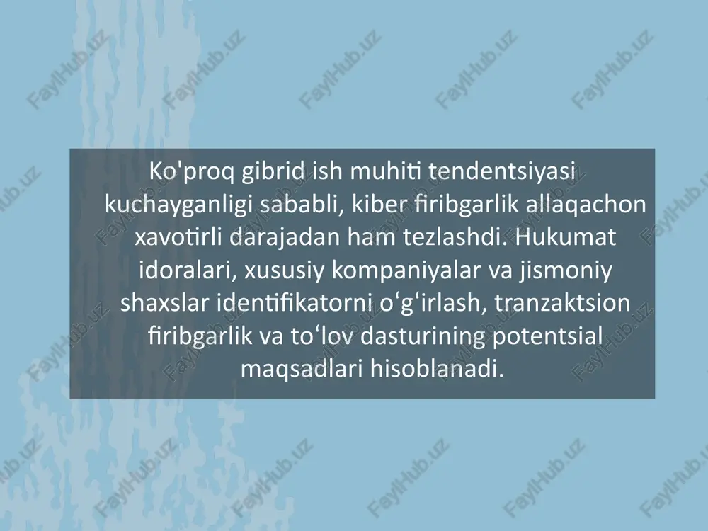 bgarlik (xarajatlar, soxta hisob-fakturalar, soxta xodimlar va boshqalar) romantik firibgarlik investitsion firibgarlik pensiya firibgarligi avans to'lovi, lotereya va xavfsiz hisob firibgarlari xayriya firibgarligi kredit va debet kartalari bo'yicha firibgarlik sug'urta, ipoteka va imtiyozlar bo'yicha firibgarlik mulkni yoki mablag'larni o'zlashtirish firibgarlik (pora berish, xarid qilish, yollash) auktsion firibgarlik 419 firibgarlik zanjirli xat firibgarlari smishing - bu asosan mobil qurilmalardagi matnlar orqali sodir bo'ladigan firibgarlikning bir turi. bu tobora keng tarqalgan firibgarlik turini qanday aniqlash va oldini olishni bilib oling. 5 daqiqa asosiy xulosalar smishing - bu qisqa xabarlar xizmati yoki sms deb nomlanuvchi matn orqali mobil telefonlar va xabar almashish ilovalariga yetkaziladigan fishingdir. firibgarlik - bu firibgarlik maqsadida shaxsiy yoki mulkiy ma'lumotlarni o'g'irlashga qaratilgan elektron aloqaning har qanday turi. noma'lum jo'natuvchining matnli xabarlariga javob berishdan ehtiyot bo'ling, ayniqsa xabarda havola bo'lsa, pul so'rasa yoki shoshilinch eshitilsa. smishing internetdagi eng qadimgi va eng muvaffaqiyatli firibgarliklardan birining tez rivojlanayotgan versiyasidir. fishingning boshqa har …