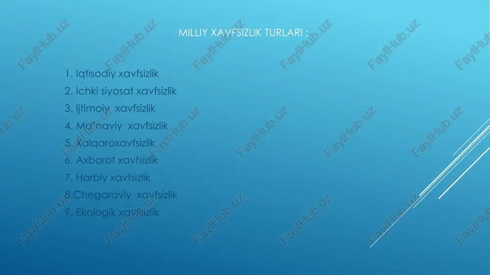 rslarini kompyuter viruslaridan himoyalash; - tarmoq bog‘lanishlarini o‘rnatish va nazoratlash qoidalari; - elektron pochta tizimi bilan ishlash bo‘yicha xavfsizlik siyosati qoidalari; - axborot resurslari xavfsizligini ta’minlash qoidalari; - foydalanuvchilaming xavfsizlik siyosati qoidalarini bajarish bo‘yicha majburiyatlari axborot xavfsizligi siyosating hayotiy sikli sans(system administration networking and security) shablonlar siyosati joiz shifrlash siyosati. joiz foydalanish siyosati - virusga qarshi himoya - xarid imkoniyatlarini baholash siyosati - zaifliklarni skanerlash auditi siyosati - avtomatik tarzda uzatiladigan pochta siyosati - ta ’lumotlar bazasidagi vakolatlarni kodlash siyosati - telefon liniyasi orqali foydalanish siyosati - demilitarizatsiyalangan zona xavfsizligi siyosati - jiddiy axborot siyosati - parollarni himoyalash siyosati - masofadan foydalanish siyosati -xavf-xatarni baholash siyosati - marshrutizator xavfsizligi siyosati - server xavfsizligi siyosati - vpn xavfsizligi siyosati - simsiz ulanishlar siyosati korxona arxitekturasini tuzishda kiberxavfsizlik strategiyasi va arxitekturasi axborot xavfsizligi arxitekturasi kiberxavfsizlikning fundamental atamalarini kiberxavfsizlik siyosatida inson omilining roli − kiberxavfsizlik sohasiga oid bilimlarni yetishmasligi − risklarni bartaraf etishni …