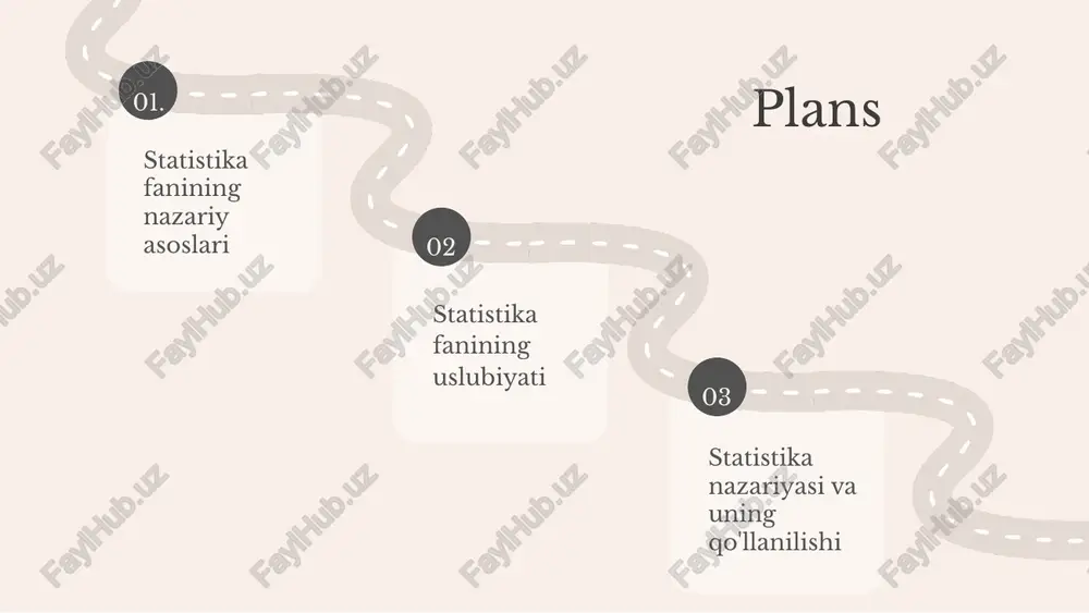 ish bilan birga, samarali qarorlar qabul qilishda ham muhim rol o'ynaydi. statistika fanining rivojlanish istiqbollari statistika fanining istiqboli va muammolari o'zbekistonda jiddiy e'tiborga sazovor. statistika sohasida mamlakatimizda yuzaga kelayotgan muammolar, jumladan, ma'lumotlarni yig'ish va tahlil qilish jarayonlaridagi qiyinchiliklar, zamonaviy uslublar va metodologiyalarni talab qilmoqda. shuningdek, statistik tadqiqotlar orqali iqtisodiy va ijtimoiy jarayonlarni chuqurroq o'rganish imkoniyatlari yaratilmoqda. yangi texnologiyalar, xususan, sun'iy intellekt va katta ma'lumotlar o'zbekistondagi statistika amaliyotlarini yangilashda muhim rol o'ynaydi. masalan, statistik ta'lim va ilmiy tadqiqotlar sohasidagi yangi dasturlar raqamli ko'nikmalarni rivojlantirishga yordam bermoqda. o'zbekiston statistikasi yangi texnologiyalarni joriy etish orqali o'z rivojlanish yo'nalishlarini belgilab olmoqda va bu jarayonlar global statistik amaliyotlar bilan integratsiyalashmoqda. statistika fanining uslubiyati haqida umumiy ma'lumot statistika fanining uslubiyati, statistik tadqiqotlarni o'tkazish uchun zarur bo'lgan metod va usullarni belgilaydi. uslubiyatning asosiy vazifalari: 1. ma'lumotlarni to'plash; 2. tahlil qilish; 3. natijalarni taqdim etish. statistika uslubi, tadqiqotlarni samarali o'tkazish uchun asosiy metodologik yondashuvlarni beradi. u statistik ma'lumotlarni …