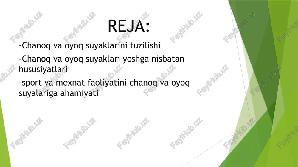 emizish va ilk o‘sish davrida bo‘lgani uchun kichik va yumshoq bo‘ladi. suyaklar hali tugallanmagan va ularning o‘xshashligini amalga oshiradigan epifizlar (suyakning o‘sish zonalari) hali mavjud. chanoq torroq va yassilashgan bo‘ladi, chunki yirik organik tizimlar hali to‘liq rivojlanmagan. yosh yigit/qiz (15-25 yosh): o‘sish tugagan va suyaklar ham o‘z shaklini olishga boshlagan. bu davrda chanoq suyagi asosan o‘smir yoshda shakllanadi. ayollarda chanoq kengroq va tekis bo‘lishi mumkin, bu homiladorlik va tug‘ruq uchun moslashish jarayonini ta’minlaydi. erkaklarda chanoq suyaklari yanada torroq va kuchliroq bo‘ladi. yosh o‘rta yosh (25-45 yosh): chanoq suyaklari o‘z shaklini to‘liq shakllantirgan va o‘zgarmaydigan bo‘ladi. suyaklar mustahkam va kuchli bo‘ladi, bu yoshi kattalar uchun og‘ir yuklarni ko‘tarish imkonini yaratadi. keksaygan yosh (45 yosh va undan katta): yoshi ulg‘ayganida suyaklar qattiqligini yo‘qotishi mumkin, bu esa osteoporoz va suyaklarning mo‘rtlashishiga olib kelishi mumkin. ayollarda menopauza boshlanishi bilan kaltsiy yutilishi kamayadi va chanoq suyagi yomonlashishi mumkin. sport va mexnat faoliyatini chanoq va oyoq …