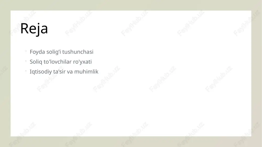ar uchun qulay sharoitlar yaratadi va iqtisodiy o'sishni rag'batlantiradi, yangi ish o'rinlarini ochadi. 3 ijtimoiy mas'uliyat soliq to'lovchilarning ijtimoiy mas'uliyati, jamiyatda iqtisodiy barqarorlikni ta'minlash va mahalliy rivojlanishga hissa qo'shish orqali kuchayadi. soliq to'lovchilarning rolini tushunish: ularning mas'uliyati. soliq to'lovchilarning mas'uliyati iqtisodiy rivojlanishda muhim o'rin tutadi. ular davlat budjetini to'ldirib, ijtimoiy loyihalarni moliyalashtirishga yordam beradi. bularning barchasi iqtisodiy barqarorlik va farovonlikni ta'minlaydi. photo by transly translation agency on unsplash foyda solig’i va davlat byudjeti: moliya tizimidagi o'rni. 1 foyda solig’i va byudjet foyda solig’i davlat byudjetining asosiy manbalaridan biridir, bu esa davlatning moliyaviy barqarorligini ta'minlaydi va xizmatlar uchun mablag’ ajratadi. 2 moliya tizimidagi ahamiyati foyda solig’i, davlat moliyaviy tizimida muhim rol o'ynaydi, iqtisodiy o'sish va ijtimoiy xizmatlar uchun zarur mablag’larni yig'ish imkonini beradi. 3 soliq to'lovchilarning ta'siri soliq to'lovchilarning faoliyati, davlat byudjetini shakllantirishda muhim ahamiyatga ega, bu esa iqtisodiy barqarorlikka hissa qo'shadi va investitsiyalarni jalb qiladi. foyda solig’i to'lovchilari: kimlar va …