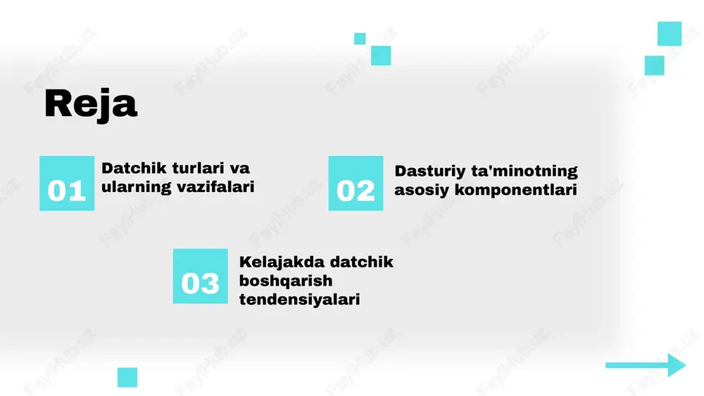 lide_maker&utm_medium=referral temperatura datchiklari temperatura datchiklari haroratni o'lchash uchun mo'ljallangan qurilmalardir. ular turli xil turlarga ega, masalan, termistörlar, termoelementlar va infraqizil datchiklar. har bir tur o'zining ishlash printsipi va o'lchov diapazoniga ega. masalan, termistörlar harorat o'zgarishiga nisbatan qarshilikni o'zgartiradi, bu esa haroratni aniqlash imkonini beradi. temperatura datchiklarining qo'llanilish sohalari temperatura datchiklari ko'plab sohalarda qo'llaniladi, jumladan, sanoatda jarayonlarni nazorat qilish va avtomatlashtirishda, maishiy texnikalarda, tibbiyotda va ilmiy tadqiqotlarda. ular, shuningdek, hvac tizimlarida, oziq-ovqat saqlashida va avtomobil sanoatida mavjud. bu datchiklar haroratni aniq o'lchash orqali jarayonlarning samaradorligini va xavfsizligini oshirishga yordam beradi. bosim datchiklari harakat datchiklari - harakatni aniqlash va o'lchash uchun mo'ljallangan qurilmalar. ularning turlari orasida passiv infraqizil (pir), ultratovush va akustik datchiklar mavjud. passiv infraqizil datchiklari inson harakatini aniqlashda ishlatiladi va ko'pincha xavfsizlik tizimlarida qo'llaniladi. ultrasonik datchiklar esa ob'ektlar yaqinligini o'lchashda samarali, masalan, avtomobil parkinigida foydalaniladi. harakat datchiklari avtomatik yorug'lik, xavfsizlik tizimlari va aqlli uy texnologiyalarida keng qo'llaniladi. yoritilganlik datchiklari harakat …