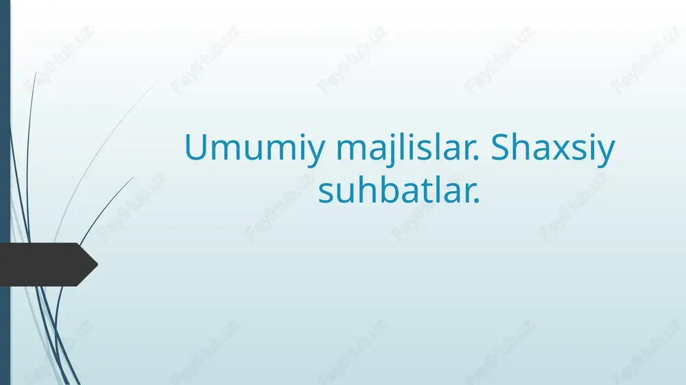uchun zarur. 2 guruh dinamikasi guruh dinamikasi, majlis davomida ishtirokchilarning o'zaro ta'siri va munosabatlarini belgilaydi. bu, muhokama va qaror qabul qilish jarayoniga ta'sir qiladi. 3 o'zaro ta'sir o'zaro ta'sir, majlisda ishtirok etayotganlarning fikrlarini va hissiyotlarini qanday ifodalashlariga bog'liq. bu, xususan, muvofiqlik va ishonchni oshiradi. qaror qabul qilish jarayonida umumiy majlislarning roli. 01 umumiy majlislar va qarorlar umumiy majlislar, qaror qabul qilish jarayonida ishtirokchilar o'rtasida fikr almashishni ta'minlaydi, bu esa har bir fikrning ahamiyatini oshiradi. 02 qaror qabul qilish jarayoni majlislar davomida qaror qabul qilish jarayoni, muammolarni muhokama qilish va alternativalarni baholash orqali samarali amalga oshiriladi. 03 ishtirokchilar roli har bir ishtirokchining o'z fikrini bildirish imkoniyati, qaror qabul qilish jarayonini yanada demokratik va natijali qiladi, bu esa guruh dinamikasini kuchaytiradi. 04 madaniy ta'sir o'zbekistonda madaniy kontekst, qaror qabul qilish jarayonida an'anaviy qadriyatlarni hisobga olish zarurligini ta'minlaydi, bu esa yanada samarali natijalarga olib keladi. umumiy majlislar: madaniy kontekst va o'ziga xosliklari. umumiy …