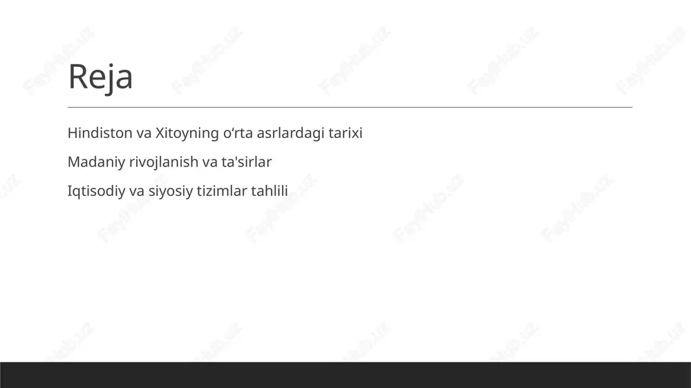 turtki berdi. madaniy almashuvlar: hindiston va xitoyda o‘rta asrlardagi san'at va adabiyot. 1 san'atning ta'siri o'rta asrlarda hindiston va xitoy san'ati o'zaro ta'sirda bo'lib, turli uslub va mavzularni o'z ichiga oldi, misol sifatida buddaviy va konfutsiy tizimlari. 2 adabiyotning o'zgarishi hindiston va xitoyda o'rta asrlarda adabiyot rivojlanishi, poetika va proza orqali xalq hikoyalarini, afsonalarni va diniy matnlarni birlashtirdi, madaniy almashuvni kuchaytirdi. 3 madaniy almashinuv san'at va adabiyotdagi madaniy almashuvlar, savdo yo'llari va dinlar orqali amalga oshdi, bu esa ikki mamlakat o'rtasida mustahkam aloqalarni o'rnatdi. iqtisodiy rivojlanish: hindiston va xitoyning savdo yo‘nalishlari va ularning ta'siri. hindiston va xitoyning savdo yo‘nalishlari o‘rta asrlarda iqtisodiy rivojlanishga katta ta'sir ko‘rsatdi. bu davrda ipak yo‘li orqali savdo aloqalari rivojlandi, tovarlar va madaniyatlar bir- biriga ta'sir qildi. - savdo markazlari: khotan, kanchipuram. - tovarlar: ipak, baho, ziravorlar. photo by isaac smith on unsplash https://unsplash.com/@isaacmsmith?utm_source=ai_slide_maker&utm_medium=referral https://unsplash.com/photos/pen-on-paper-6entpvppl6i?utm_source=ai_slide_maker&utm_medium=referral o‘rta asrlarda hindiston va xitoyda din va falsafaning tarixi va roli. …