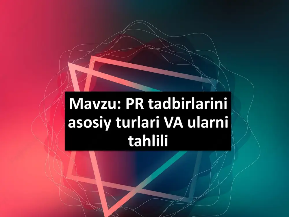 bo'lgan kompaniyaning obro'sini mustahkamlash maqsadiga qaratilgan.  reklama mustaqil ravishda yoki jamoatchilik bilan aloqalar kompaniyasining ajralmas qismiga aylanishi mumkin, teskari variant yo'q.  har doim to'lanadigan reklamalardan farqli o'laroq, pr ommalashtirish usulini qo'llaydi. ushbu jarayonda ommaviy axborot vositalari ishtirok etmoqda, biroq ular kompaniyaning manfaatlari yo'lida bo'lgan shaxsdan to'lov olmaydi.  pr menejerlari deb ataladigan jamoatchilik bilan aloqalar bo'yicha mutaxassislar katta miqdordagi reklama vaqtini sotib olishni istamaydilar va ommaviy axborot vositalari ko'nikmalarini jamoatchilik fikrini erkin shakllantirish uchun ommaviy axborot vositalari bilan o'zaro aloqada bo'lishiga ishonadilar. pr turlari pr ko'p tomonlama va maqsadlar, vazifalar va amalga oshirishda har xil. jamoatchilik bilan aloqalar kampaniyasini samarali o'tkazish uchun pr va pr qoidalarining sirlarini bilishingiz kerak, bular ushbu profilning mutaxassislariga tegishli. hozirgi bosqichda bir nechta turlari aniqlangan bo'lib, ularning aniq ranglarini "rang xususiyatlari" ishlatiladi: qora; oq; kulrang; sariq rangli; yashil rangli; pushti; jigarrang; samopiar; virusli pr. qora pr qora prni uydagi darajadagi tushuncha hamma uchun …