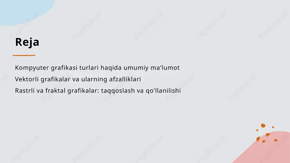 bu esa animatsiyalar va simulyatsiyalar yaratish imkonini beradi. grafikalar va digital media: bir-biriga ta'siri va o'zaro aloqasi. grafikalar va media grafikalar raqamli media va uning elementlari orasida muhim o'rin tutadi, dizayn va vizualizatsiyaning samaradorligini oshiradi. interaktivlik va foyda grafikalar interaktiv raqamli media yaratishga yordam beradi, foydalanuvchilarning tajribasini yaxshilaydi va ma'lumotlarni tushunishni osonlashtiradi. trendlar va yangiliklar raqamli media sohasida grafika trendları va innovatsiyalar doimo o'zgarib boradi, bu esa dizaynerlar va ishlab chiquvchilar uchun yangi imkoniyatlar yaratadi. dizaynda kompyuter grafikalarining roli va ahamiyati. dizayn va grafikalar innovatsiyalar va kreativlik foydalanuvchi tajribasi kompyuter grafikalar dizaynda muhim ahamiyatga ega, chunki ular visual xususiyatlarni yaratishda va ma'lumotlarni taqdim etishda asosiy rol o'ynaydi. grafikalar dizaynerlarga innovatsion fikrlar bilan ijodiy yechimlar taklif etish imkonini beradi, loyihalardagi original ko'rinishlarni yaratishga yordam beradi. yuqori sifatli grafikalar foydalanuvchilarning tajribasini yaxshilaydi, ularning e'tiborini tortadi va mahsulot yoki xizmatni samarali taqdim etadi. kompyuter grafikalarining ilmiy ko'rinishlari va qo'llanilish sohalari. ilmiy tadqiqotlar tibbiyotda …