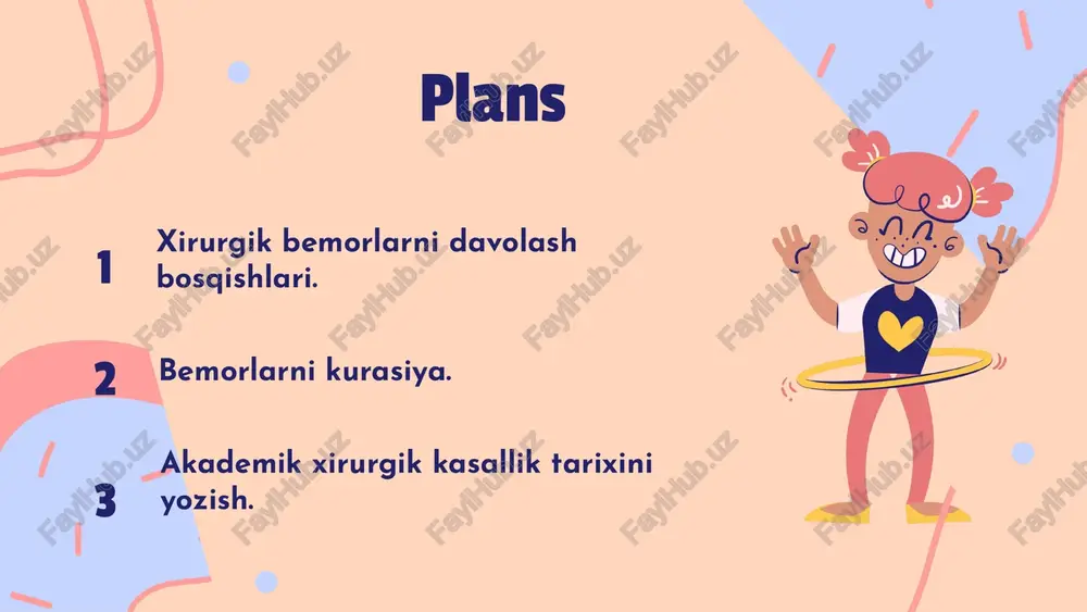 kenny eliason on unsplash davolash rejasi bemor uchun operatsiya ko'rsatmalari davolash rejasi bemorning ehtiyojlariga mos ravishda tuziladi. 1. operatsiya: bemorning holati va kasallik turi asosida operatsiya ko'rsatmalari beriladi. 2. konservativ davolash: dori-darmonlar va terapiya usullari, shu jumladan, fizioterapiya va reabilitatsiya. 3. reabilitatsiya: bemorning tiklanish jarayoni va ularni kuzatish, shuningdek, zarur hollarda qo'shimcha yordam ko'rsatish. davolash jarayonining asosiy bosqichlari operatsiya jarayoni bemor uchun muhim ahamiyatga ega. kirish jarayonida jarroh bemor bilan suhbatlashadi va operatsiya oldidan tayyorgarlik haqida ma'lumot beradi. konservativ davolashda dori-darmonlar, fizioterapiya va boshqa usullar bemorning holatini yaxshilash uchun qo'llaniladi. reabilitatsiya jarayonida esa bemorlar tiklanish vaqti davomida muntazam kuzatilib, ularning sog'liq holati baholanadi. bemorlarni kurasiya - umumiy tushuncha kurasiya jarayoni haqida umumiy ma'lumot bemorlarni kurasiya jarayoni – bu bemorlarning holatini baholash va davolashning barcha bosqichlarida ularni kuzatish va qo'llab-quvvatlash jarayonidir. bu jarayon, shuningdek, bemorlarni individual ravishda tahlil qilish, ularning ehtiyojlarini aniqlash va muvofiq davolashni ta'minlash maqsadida amalga oshiriladi. kurasiya jarayoni …