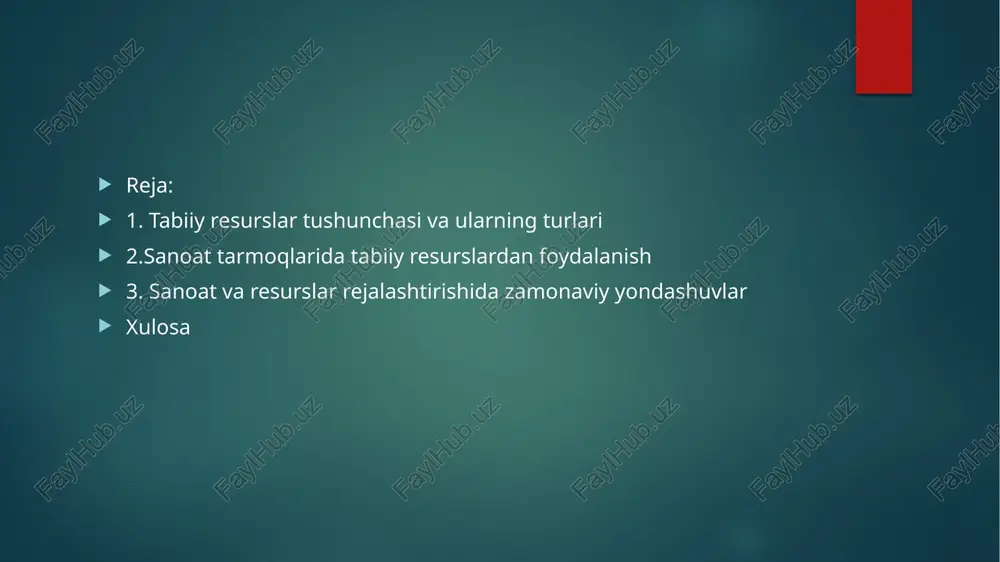 udlar minglabhayvonlarning yashash joyi hisoblanadi, lekin o‘rmonlarning kesilishi asta-sekino‘rmonlardayashash muhitini yo‘q qilmoqda. baliq ovlash va ifloslanish kabi amaliyotlar xuddi shundayorkinos baliqlari kabi dengiz turlari sonining keskin kamayishiga olib keladi o‘rmonlarningkesilishi va ifloslanishi suvning ifloslanishi, isrof qilinishi va tabiiy suv yig‘ish joylariningvayronbo‘lishi oqibatida suv resurslarining kamayishining asosiy sabablari hisoblanadi. hozirgi holatgako‘ra, bir milliardga yaqin odam o‘rmonlarning kesilishi, suv manbalari va yer osti suvlariningifloslanishi oqibatida toza suvga ega emas. suv tanqisligi ocharchilik va oziq -ovqat xavfsizligigaolib keladi. neft inqirozi ham insoniyat oldida turgan eng xavfli masala hisoblanadi. xalqaroenergiya istiqbollari tadqiqoti shuni ko'rsatdiki, neftdan foydalanishning yuqori sur’ati tufayliqolgan neft miqdori atigi 25 yil davom etadi. bundan tashqari, yevropa olimlari tadqiqotigako'ra,2030 yilga borib neft iste'moli kuniga 118 million barrelni tashkil qiladi. odamlarningenergiyaiste'moli tez sur'atlar bilan o'sib bormoqda, energiya ishlab chiqarishda foydalaniladiganresurslarnialmashtirish hali ham sekin amalga oshirilmoqda. neft ishlab chiqarish, qazib olishvatashishdako‘plab faoliyat turlari orasida muhim tovar bo'lib, uning tugashi halokatli bo'ladi. zamonaviy sharoitda mavjud …