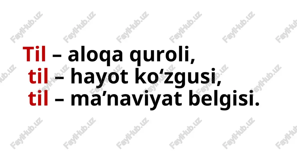q gap modelidan - qoidasidan foydalandik. mazkur gapni aytish jarayonida xotiramizdagi leksemalar alohida affiks morfemalarni olib, so‘z shakllariga aylandi va yuqoridagi tartibni egalladi. til ruhiy hodisadan moddiy hodisaga aylandi. nutq, nutq odobi insonning ma’naviyatini-ma’rifatini belgilovchi asosiy mezondir. demak, kishining odobi, eng avvalo, uning nutqida ko‘rinadi. nutq odobi nima? aytilishi zarur bo‘lgan xabarlarni, tinglovchini hurmat qilgan holda, uning ko‘ngliga mos holda adabiy me’yordagi ifodalar bilan etkazishdir. xunuk xabarni ham tinglovchiga beozor etkazish mumkin. buning uchun so‘zlovchi tilni, mukammal bilishi kerak. muloyim, yoqimli, odobli so‘zlash ham o‘z-o‘zidan paydo bo‘lmaydi. unga yoshlikdan ibratli kishilarga taqlid qilish, ulardan o‘rganish orqali erishiladi. o‘quvchi uchun esa eng yaxshi namuna o‘qituvchidir. nutq odobi salomlashishdan boshlanadi. salomlashishdagi xushmuomalalik undan keyingi yaxshi suhbatga debocha bo‘ladi, tinglovchida yaxshi kayfiyat paydo qiladi. salomlashishning ahamiyati haqida hindlarda shunday naql bor: «bitta salom bilan beshta narsaga - o‘zini engil sezish, shon-shuhrat topish, qut-barakali, ilmli bo‘lish va nihoyat uzoq umr ko‘rishga erishiladi». bolaga yaxshilik …