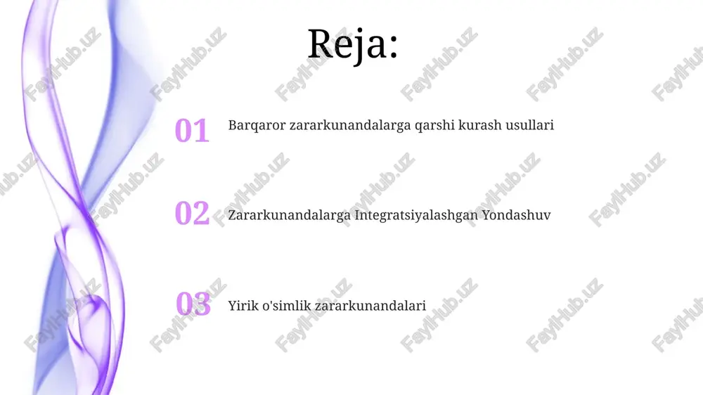 mliklarni (atirgullar, loviya va boshqalar) zararlaydi, barglarning burishishiga, o'sishning sekinlashishiga sabab bo'ladi. kurash usullari: insektitsid sovun, neem yog'i, uy hayvonlari (biologik kurash) bog'larda, issiqxonalarda va butun dunyo bo'ylab dala sharoitida qo'llaniladi. o'rgimchak oqadilar (tetranychus urticae) – mayda o'rgimchaksimonlar – ko'plab ekinlarga (pomidor, bodring) hujum qilib, barglarda nuqta-nuqta dog'lar va to'r hosil qiladi kolorado qo'ng'izi (leptinotarsa decemlineata) shimoliy amerika, yevropa va osiyoda kartoshka barglarini (barglar, poyalar) yeydi. kurash choralari: insektitsidlar (karbaril, spinosad), larvalarga qarshi bakteriya bacillus thuringiensis (bt), qishloq xo'jaligi dalalari va uy bog'larida hosil almashinuv. begona o'tlar zararkunandalarga qarshi turli usullar qo'llaniladi: begona o'tlarni qo'lda yoki tırmıq bilan olib tashlash, biologik usul (masalan, aphidlarga qarshi turli xil hashoratlar), va kimyoviy usul (insektitsidlar, gerbitsidlar) begona o'tlar, masalan, amaranthus spp. (cho'chqa o'tlari), ipomoea spp. (tong yulduzlari) va chenopodium spp. (qo'yqo'tlar) global miqyosda hosilni kamaytiradi. ayowa makkajo'xori dalalarida gerbitsidlar (glifosat, atrazin) va agrotexnik tadbirlar (o'zgarma ekinlar, tuproqni ishlov berish) qo'llaniladi texasdagi paxtadagi aphid …