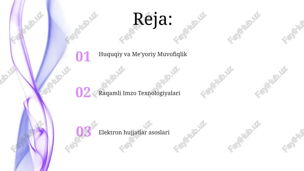 vaqt belgilar (ntp serverlaridan foydalanib) va raqamli imzolar rad etish imkonini yo'q qiladi, hujjatning turli hududlardagi (masalan, yevropa ittifoqida gdpr, kaliforniyada ccpa) huquqiy kontekstda haqiqiyligini ta'minlaydi raqamli imzo asoslari imzo tekshirish imzolovchining ochiq kaliti yordamida raqamli imzoni ochish va natijada hosil bo'lgan xeshni hujjatning yangi hisoblangan xeshi bilan taqqoslashni o'z ichiga oladi. farqlar buzilishni ko'rsatadi raqamli imzolarni joriy etish elektron hujjat formatlari (pdf, xml, docx) uchun api integratsiyasi (masalan, java, .net) orqali raqamli imzo qo'yishni amalga oshirish, digicert, globalsign va entrust kabi sertifikat beruvchi markazlar (sbm) boshqaradigan xavfsiz ish jarayonlarini ta'minlaydi tasdiqlash kriptografik tekshirishni, ishonchli ta tomonidan berilgan raqamli sertifikat orqali imzolovchining shaxsini tasdiqlashni, hujjatlar xeshini taqqoslash orqali ma'lumotlar yaxlitligini ta'minlashni va butun dunyo bo'ylab huquqiy yuridik tizimlarda imzo qo'yilgan voqeani isbotlovchi vaqt belgisi o'rnatishni o'z ichiga oladi e'tiboringiz uchun rahmat @taqdimot_robot image4.jpg image5.jpg image6.jpg image7.jpg image8.jpg image9.jpg image1.jpeg image2.jpeg image3.jpeg
