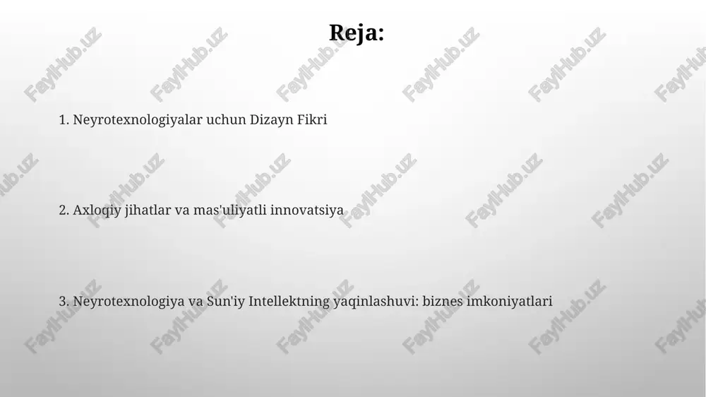 bashoratlar london kasalxonalarida sun'iy intellekt yordamida neyro tasvirlash tahlili (masalan, fmri, eeg) 2025-yilga kelib nevrologik kasalliklar (altsgeymer, insult) uchun dori vositalarini kashf etishni tezlashtiradi shanxayda, 2040-yilga kelib, ilg'or miya-kompyuter interfeyslari virtual (vr) va qo'shimcha reallik (ar) texnologiyalari bilan integratsiyalashib, shifoxonalardagi jarrohlar va aviakompaniyalardagi uchuvchilar uchun immersiv o'quv simulyatsiyalarini yaratishi kutilmoqda tahlil va muvaffaqiyat hikoyalari sun'iy intellektli neyrotexnologiya yechimlari sun'iy intellektli neyrotexnologiya yechimlari, masalan, neuralinkning miya-kompyuter interfeyslari (mki) va kernelning invaziv bo'lmagan stimulatsiya qurilmalari sog'liqni saqlashni (masalan, 700 bemorda parkinson kasalligini davolash) o'zgartirmoqda va inson qobiliyatlarini oshirmoqda sun'iy intellekt (si) algoritmlari, ayniqsa chuqur o'rganish modellari, katta neyro tasvirlar to'plamlarini (10 tb+) tahlil qilib, biomarkyorlarni aniqlaydi, kasalliklarni (masalan, altsgeymer) bashorat qiladi va davolanishni shaxsiylashtiradi biznes model yangilayotganligi neyrotexnologiya va sun'iy intellektning yaqinlashuvi neyrotexnologiya va sunʼiy intellektning yaqinlashuvi miya-kompyuter interfeyslarini (mki) rivojlantirishni tezlashtirib, sogʻliqni saqlash (masalan, kaliforniyadagi neyroprotetika) va oʻyin-kulgi (masalan, tokiodagi neyrobiologik teskari aloqa) sohalariga 5g tarmoqlari orqali taʼsir koʻrsatmoqda va 2030-yilga …