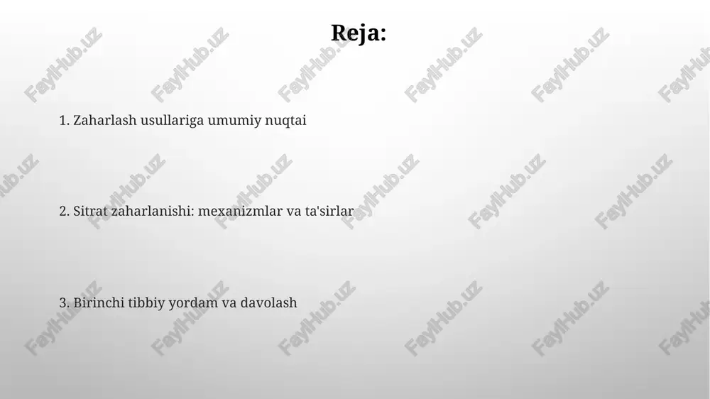 a hayot uchun xavfli asoratlarni oldini olishga qaratilgan. bu ekg yordamida yurak ritmini kuzatish, qo'shimcha kislorod berish (niqob yoki qayta nafas olinmaydigan niqob orqali) va tomir ichiga suyuqlik quyish (0 sitrat zaharlanishining uzoq muddatli oqibatlari sitrat zaharlanishi: yutish (1-5 g/kg) gipokalsiyemiya, tetaniya (mushak spazmlari), yurak aritmiyasiga, potentsial o'limga olib kelishi mumkin. davolash iv kaltsiy glyukonati (10% eritmaning 10-20 ml), hayot belgilarini kuzatish, jon hopkins kabi kasalxonalarda ekgni o'z ichiga oladi. tez tibbiy yordam: darhol tez tibbiy yordam chaqiring (911 yoki mahalliy raqam). agar hushida bo'lsa va yuta olsa, sut yoki kaltsiyga boy ovqatlar (masalan, pishloq) bering. tibbiy xodimlar ko'rsatmaguncha qusishni chaqirmang. eng yaqin shoshilinch yordam xonasiga olib boring. o'tkir sitrat zaharlanishini davolash shoshilinch tibbiy yordam: nafa yo'lini ta'minlash, qon aylanishini saqlash (kerak bo'lsa, ysu), shoshilinch tibbiyot bo'limiga tez yordam chaqirish (masalan, 103 yoki unga o'xshash) sitrat zaharlanishi (masalan, 10%li trisodium sitrat eritmasining 500 ml dan ortiq vena ichiga yuborilishi) mayo …