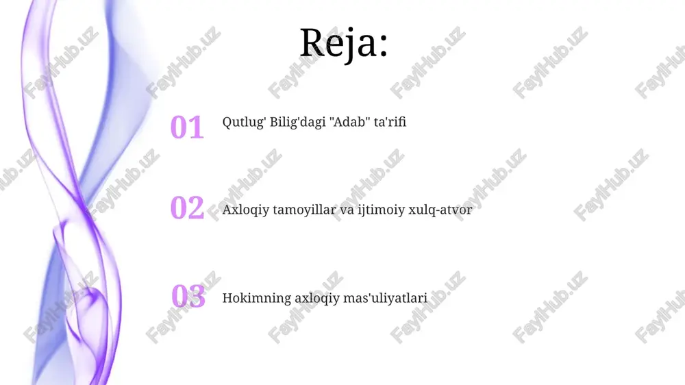 ijtimoiy munosabatlarga ta'sir ko'rsatgan axloqiy qoidalarni bayon etadi keksa yoshdagilarga (3 darajali hurmat), tug'ilish, mansab (masalan, harbiy unvon) va boylikka asoslangan ijtimoiy yuqorilarga hurmat katta ahamiyatga ega axloq halollik, taqvo va o'zini nazorat qilishni, shuningdek, jamiyat vazifalarini – hukmdorga, oilaga va jamoaga sadoqatni ta'kidlaydi e'tiboringiz uchun rahmat @taqdimot_robot image1.jpeg image2.jpeg image3.jpeg