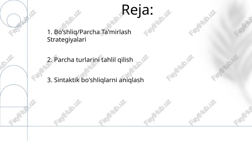 uzilishlar, berlin shahrida tahlil qilingan suhbat nutqining 70%ida gap oqimini buzadi va ma'noni parchaladi 4. yozuvdagi bo'laklarni aniqlash parcha aniqlashda gap tuzilishiga qaratilgan grammatik qoidalar qo‘llaniladi; masalan, "qiyinchiliklarga qaramay (50.000 dollardan oshiq moliyaviy cheklovlar va vayomingning qishloq hududlaridagi logistika muammolari)," parcha bo‘lib qoladi sintaksisdagi bo'shliqlar yoki bo'laklar yozuv oqimini buzadi; masalan, "ob-havo dahshatli bo'lsa-da," bo'lagi asosiy gapga ega emas, sintaksis uzilishini yaratadi. to'g'ri tuzatish uchun to'liq gap qo'shish kerak — masalan, "ob-havo 26-oktabrda londonda dahshatli bo'lsa-da, festival davom etdi" 5. bo'lak turlari katta qizil to'p kabi gap bo'laklari fe'lsiz; vermontdagi tik, o'tloqli tepalikdan tez yotgan to'p esa fe'lsiz. "g'ozlar surusi uchib yurgan edi" kabi gapdagi fe'l va mavzu mos kelmasligi sintaksisdagi bo'shliqlarni keltirib chiqaradi. bog'liq qo'shimcha gaplar to'liqsiz, masalan: "seattle, vashingtonda butun tun davomida qattiq yomg'ir yog'gani uchun", "1995 yildagi sud jarayonida dalillar juda ko'p bo'lsa-da" asosiy gapni talab qiladi; "amazon o'rmonini o'rganayotganida" esa asosiy gap va fe'l-sub'ekt bo'shligini ko'rsatadi. …