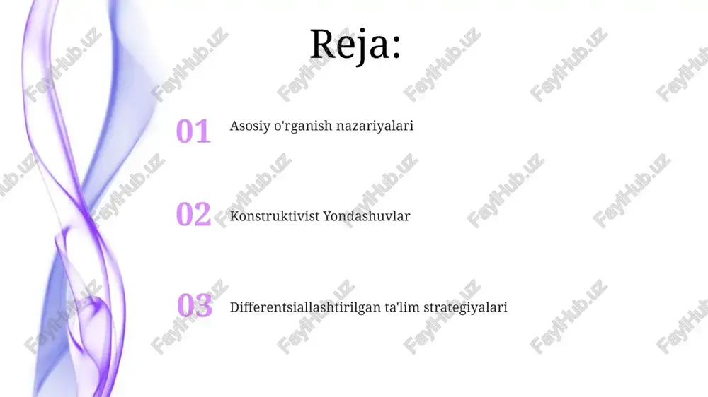 struktivizm: faol o'rganish (izlanishga asoslangan loyihalar, guruhda ishlash) turli kontekstlarda (fan laboratoriyalari, tarix loyihalari) bilim yaratishni, tanqidiy fikrlashni (muammo yechish, tahlil qilishni) va metakognitsiyani (o'z-o'zini baholash, o'rganish strategiyasini) rivojlantiradi universal o'qitish dizayni universal dizayn ta'limi (udt) turli taqdimot usullarini (masalan, vizual, auditoriy, kinestetik; matn, audio, video; turli muhitlarda – sinf xonalari, onlayn platformalar va jamoatchilik markazlarida – turli o'quvchilar uchun differensiallashtirilgan materiallar) taklif etib, barcha o'quvchilarning samarali o'rganishiga ta'sir ko'rsatadi. baholash orqali o'rganish konstruktivizm printsiplari ko'plab afl strategiyasini asos qiladi; turli baholash vositalaridan (rubriklar, portfellar, kuzatishlar) foydalangan hamkorlikda o'rganish loyihalari (masalan, guruh taqdimotlari) o'quvchilarning aniq o'quv maqsadlaridagi (o'mm) va blum taksonomiyasi darajalaridagi (bilim, qo'llash, tahlil) tushunchalarini aniq vaqt oralig'ida ochib beradi shakllanuvchi baholash usullari (chiqish biletlari, testlar, fikrlash-juftlash-muloqot qilish) ma'lum o'quv dasturlari (umumiy yadro, xalqaro bakalavriat) doirasida turli ta'lim muhitida (qishloq, shahar, xususiy maktablar) o'quvchilarning standartlarga erishishdagi yutuqlari haqida o'z vaqtida ma'lumot beradi hamkorlikda o'rganish hamkorlikda o'rganish (jon dyuning tajriba …