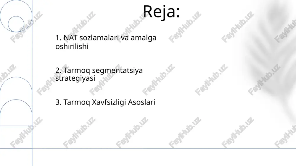 rmoq xavfsizligi samarali tarmoq segmentatsiyasiga tayanadi; muhim aktivlarni (masalan, alohida 192.168.2.0/24 subnetdagi ma'lumotlar bazalari) bir nechta xavfsizlik devorlari (keyingi avlod xavfsizlik devorlari (ngfw)) orqali ajratish bardoshlilikni oshiradi firewall'lar (masalan, palo alto networks, fortinet) tarmoq segmentatsiyasi, 3-qavat (tarmoq) va 7-qavat (ilovani) siyosatlarini qo'llash orqali 192.168.1.0/24 subnetini 10.0.0.0/8 dan ajratib, dmzdagi xavfsizlikni oshiradi va vlanlar orasidagi gorizontal harakatlanishni oldini oladi tarmoq segmentatsiyasi, fayervoll va vlan (virtual lan)lardan foydalanib, tarmoqni (masalan, cisco switclari ishlatiladigan korporativ tarmoq) kichikroq, izolyatsiya qilingan broadcast domenlarga bo'ladi. bu xavfsizlik buzilishining ta'sirini cheklaydi va zararli dasturlar tarqalishini segmentlangan tarmoq ichida chegaralaydi (masalan, hr uchun 10.10.10 4. tarmoq segmentatsiyasida firewall'lar tarmoq segmentatsiyasi xavfsizlikni mustahkamlash uchun tarmoq segmentlarini ajratishda vlan (virtual lan), vpn (virtual xususiy tarmoq) va fayervollardan foydalanadi; 2-darajali segmentatsiya kommutatorlar va vlan teglash (ieee 802 tarmoq xavfsizligi fayervolllar (paket filtrlash, holatli tekshirish), bosqinni aniqlash/oldini olish tizimlari (ids/ips), antivirus dasturlari va shifrlash (tls/ssl, ipsec) kabi usullarga tayanadi. keyingi avlod fayervollari …