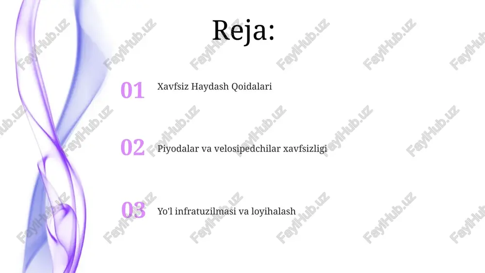r, o'chirgichlar va signalning ishlashini tekshirish muntazam xavfsizlik tekshiruvini o'z ichiga oladi. shinalarning prokladkasi chuqurligi (kamida 2/32 dyuym) muhim ahamiyatga ega eʼtiborsiz haydovchilik yo'l xavfsizligi tashabbuslari, masalan, "bog'lang yoki jarima" kampaniyalari, xavfsizlik kamarlaridan foydalanishni targ'ib qilish orqali halokatlarni kamaytirishga (61% samaradorlik) qaratilgan 2023-yilgi avtomobillarda (masalan, tesla model 3 va ford mustang mach-e) qo'llaniladigan ilg'or haydovchi yordam tizimlari (adas), yo'l chizig'idan chiqish ogohlantirishlari, avtomatik favqulodda tormozlash (aeb) va moslashuvchan kruiz-kontrol kabi xususiyatlar yo'l xavfsizligini oshirish uchun texnologik yondashuvni taqdim etadi velosiped xavfsizligi velosipedistlar xavfsizligi uchun 3 fut masofada oʻtish (kaliforniya transport kodeksi 21756), velosiped yoʻlaklarining infratuzilmasini yaxshilash (masalan, amsterdamdagi himoyalangan yoʻlaklar) va haydovchilarni oʻqitishni kuchaytirish zarur (2023-yilgi nhtsa maʼlumotlariga koʻra, aqshda 850 velosipedchi halok boʻlgan). yo'l xavfsizligini yaxshilash, masalan, tezlik chegarasini pasaytirish (masalan, londondagi 20 mil/soatlik zonalar), ilg'or transport signallari texnologiyalari (nyu-yorkdagi moslashuvchan signallar) va aylanma yo'llarning keng qo'llanilishi (niderlandiyada keng tarqalgan) velosipedchi va piyodalar baxtsiz hodisalarini sezilarli darajada kamaytiradi (jahon …