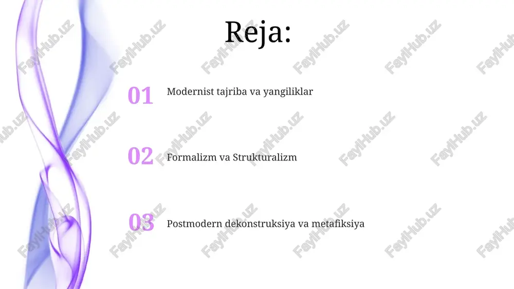 dan keyingi germaniya va amerikadagi paranoyani o'z ichiga olgan) metafiksiya, intertekstuallik va tilning o'ynoqi qo'llanilishi orqali an'anaviy adabiy konvensiyalarni buzdi modernist parcha-parcha va montaj modernistlarning parchalanishi, t.s montaj – asosiy usul, turli elementlarni – tasvirlar, iboralar, xotiralarni – yangi butunga birlashtirishni o'z ichiga oladi. vulfning ong oqimi hikoyasidagi ko'p qirrali nuqtai nazarlar va ovozlarni tasavvur qiling subyektivlik va ishonchsiz rivoyatchi yaqin o'qish kabi metodologik printsiplar matn tahlilini, rivoyatdagi nomuvofiqliklarni, tarafkashliklarni va ziddiyatlarni aniqlash orqali ishonchsizlikni ochib beradi. psixoanalitic tanqid (freud, lacan) rivoyatga ta'sir qiluvchi rivoyatchi psixologiyasini o'rganadi ishonchsiz rivoyatchilar noaniqlik yaratib, o'quvchini faol talqin qilishga majburlaydi. bir nechta nuqtai nazar, bo'laklangan hikoyalar (masalan, ong oqimi texnikasi) tushunishni murakkablashtiradi. bu muallifning niyatiga oid an'anaviy tasavvurlarni shubha ostiga qo'yib, turli xil talqinlarni yaratadi modernizmning tarix va ijtimoiy o'zgarishlarga munosabati modernistlar metodologik jihatdan tajriba qilishni ustuvor qildilar: parchalanish (t.s. eliotning "cho'l yer"), ishonchsiz rivoyat (masalan, foknerning "absalon, absalon!"), ob'ektiv haqiqatga qarshi sub'ektiv qarashlar, …