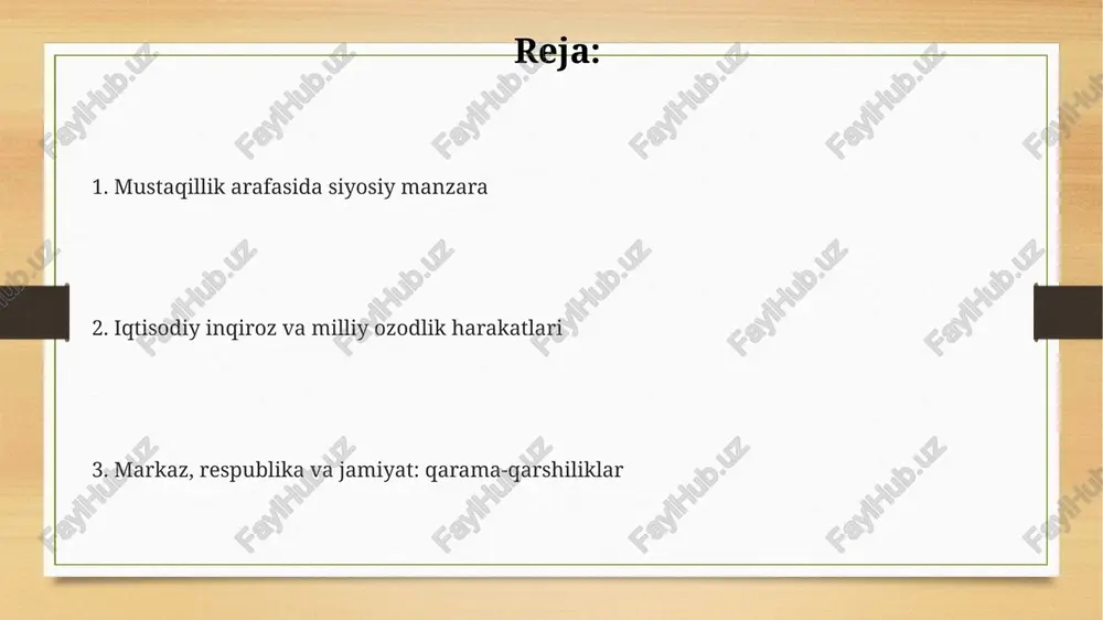 sining tashkil etilishi bilan sezilarli darajada faollashdi, partiya ochiq siyosiy kurashga kirishdi va mustaqillik g'oyasini ilgari surdi. markaziy hukumat va mahalliy hokimiyat organlari bilan munosabatlar 1990-yilda markaziy hukumatning mahalliy hokimiyatlar ustidan nazorati susaydi, respublikalar kengroq iqtisodiy avtonomiya talab qila boshladi, bu esa markazning resurslarni taqsimlash siyosatiga qarshi chiqish edi. mahalliy hokimiyat organlari, ayniqsa o'zbekistonda, markaziy ittifoq hukumatiga qarshi o'z suverenitetini himoya qilishga urinishdi va bu o'zaro munosabatlarda keskinlikni oshirdi. o'zbekiston ssr oliy kengashi 1990-yil 20-iyunda davlat mustaqilligi deklaratsiyasini qabul qildi. gorbachevning islohotlari tufayli mahalliy hokimiyat organlari markazga bo'ysunmaslik tendensiyasini namoyon qila boshladi, shuningdek, 1991-yil avgust voqealaridan so'ng markazning hokimiyati sezilarli darajada zaiflashdi. demokratik islohotlar va muxolifatning faoliyati muxolifat guruhlari, masalan, «birlik» xalq harakati va «erk» partiyasi, 1980-yillarning oxirida faollashdi, lekin ularning faoliyati hukumat tomonidan cheklandi va ko'plab a'zolari ta'qib qilindi. 1990-yilda o'zbekistonda prezidentlik lavozimi ta'sis etildi, bu esa demokratik islohotlarning bir qismi sifatida ko'rilgan bo'lsa-da, amalda hokimiyatni bir shaxs qo'lida …