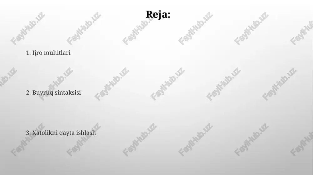 ketlari: 500/sek) uchun muhim, linux yadrosi 5.15 versiyasi. haqiqiy hayot misollari aqsh armiyasi 1-bataloni, 7-piyoda polki "cho'l bo'roni" operatsiyasining yer hujumida (1991-yil 24-fevral) fors ko'rfazi mintaqasida 100 km frontda m1a1 abrams tanklari va apache vertolyotlaridan foydalanib, 7-maqsadga (kuvayt shahrini egallab olishga) erishdi. qurbonlar: 148 aqsh askari halok bo'ldi. nasaning apollo 11 missiyasi (1969-yil 20-iyul): komandir nil armstrong oy modulini qo'ndirish ketma-ketligini bajargan va yoqilg'i tugashidan 25 sekund oldin soat 20:17 utc da (tinchlik bazasi, tranquillitis dengizi) qo'ngan bahslarni boshqarish buyruq/vazifa bajarish yangi jarayonlar yoki threadlar yaratish uchun tizim chaqiruvlarini (masalan, unix-ga o'xshash tizimlarda `fork`, `execve`, windowsda `createprocess`) o'z ichiga oladi buyruq/vazifa bajarilishidagi muvaffaqiyatsizlik stsenariylari yetarli bo'lmagan huquqlardan (linuxda `sudo` talab qilinadi), tarmoq ulanishi muammolardan (masalan, 192.168.1.100 manzilli uzoq serverga ulanishda vaqt tugashi), apparat muammolarigacha (disk maydoni tugashi, ram yetarli emasligi) yetishi mumkin quvurlar va zanjirlash london ma'lumotlar markazidagi to'rt yadroli protsessor yordamida 2 ta parallel jarayon orqali optimallashtirilgan holda, 3427 …