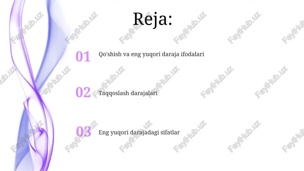 irganda, ularni aniq sanab o'ting va noto'g'ri tushunishning oldini olish uchun parallel tuzilmadan foydalaning eng mukammal sifatlar (masalan, "eng baland", "eng qimmat") aniq belgilangan to'plamni talab qiladi; aks holda, noaniqlik yuzaga keladi. "manhettendagi eng baland bino" aniq; "eng baland bino" noaniq taqqoslash sifatlari (masalan, "balandroq", "qimmatroq") taqqoslash asosini aniqlab, noaniqlikni oldini oladi. masalan, "a bino nyu-york shahrida b binodan 20 metr baland" degan gap balandlik mezon ekanligini va binolarni joylashgan joyini aniqlaydi konkret otlarni solishtirish everest (8848,86 metr) eng baland tog'dir; balandliklar taqqoslanadi; geografik joylashuvlar haddan tashqari holatlarni ko'rsatadi. 3000 metrli cho'qqilar everestdan ancha past. 20 kg tsement va 50 litr suv: og'irlik va hajmi farqi; qurilish maydonlarida aniq ko'rinadi. 1000 ot kuchiga ega dvigatel 200 ot kuchiga ega dvigateldan kuchliroq; quvvatni solishtirish; avtomobilsozlik sanoati mexanik taqqoslashlarni namoyish etadi. 200 milya/soat va 100 milya/soat tezliklar ham farqlarni ko'rsatadi. taqqoslash sifatlari solishtirish va eng yuqori darajadagi tavsiflar yozuv va nutqni boyitadi, …