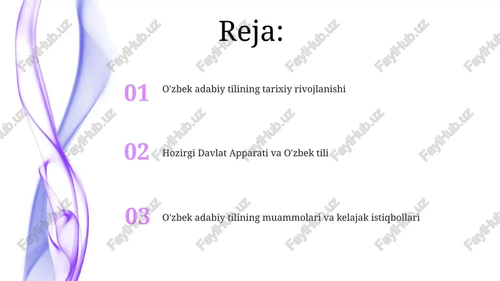 ʻzbek tilining tarixiy rivojlanishi o'zbek tili, turkiy til oilasiga mansub bo'lib, 15-asrdan boshlab markaziy osiyoda adabiy til sifatida qo'llanilgan chag'otay tilidan rivojlangan, fors va arab tillarining ta'siriga uchragan sovetdan keyingi o'zbekistonda lotin alifbosiga qaytish (1993) so'zlarning imlosi va talaffuziga ta'sir ko'rsatib, o'zbekiston va uning farg'ona vodiysisi, xorazm kabi hududlarida ta'lim va davlat nashrlarida keng til o'zgarishlariga sabab bo'ldi ijtimoiy lingvistik maqom o'zbekiston bo'ylab hududiy va avlod guruhlari orasida o'zbek tiliga egalik darajasi turlicha bo'lib, ijtimoiy harakatchanlik va resurslarga kirishga ta'sir ko'rsatdi, kundalik muloqot va rasmiy kontekstlarda yuqori va past navlar o'rtasidagi doimiy keskinlikni ta'kidladi. adabiy janr va uslublar morfologiya va sintaksis o'zbek tilini standartlashtirish grammatika qoidalari, lug'at va fonetikani kodifikatsiya qilishni o'z ichiga oladi; 1991-yildagi mustaqillikdan beri chop etilgan ko'plab lug'at va grammatikalar yagona adabiy standartga intilishdagi doimiy harakatlarni aks ettirib, mamlakat bo'ylab ta'lim va ommaviy axborot vositalariga ta'sir ko'rsatadi. o'zbek tili, turkiy til bo'lib, agglutinativ morfologiyaga ega; sintaksiyasi esa …