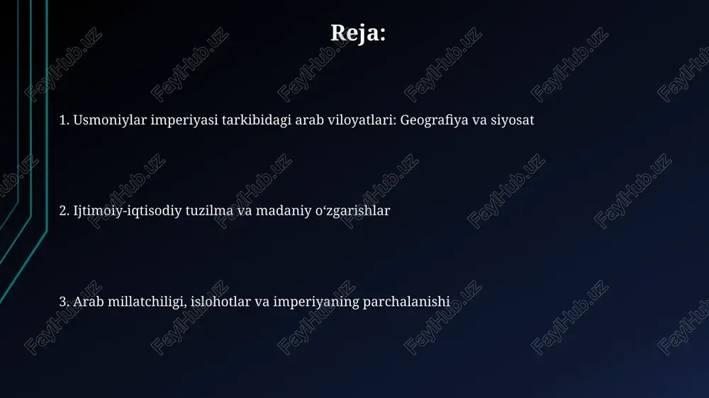 ammo xristian va yahudiy jamoalari zimmi sifatida o'z dinlariga rioya qilish huquqiga ega bo'lgan, jizya to'lagan holda. iqtisodiy faoliyat asosan qishloq xo'jaligiga asoslangan bo'lib, dehqonlar yer egalariga soliq to'laganlar; savdo ham muhim bo'lgan, ayniqsa ipak va ziravorlar kabi tovarlar karvonlar orqali olib o'tilgan. madaniy o'zgarishlar va usmoniylar islohotlari usmoniylar islohotlari, ayniqsa tanzimat davrida (1839-1876), arab viloyatlarida madaniy hayotga katta ta'sir ko'rsatdi, yangi maktablar va universitetlar tashkil etildi. usmoniylar islohotlari arab tili va adabiyotining tiklanishiga turtki bo'ldi, 19-asrda arab ziyolilari klassik matnlarni o'rganib, yangi adabiy janrlarni yaratdilar. matbaa texnologiyasining kirib kelishi 19-asrda usmoniylar imperiyasidagi arab viloyatlarida kitob nashrini tezlashtirdi, madaniy va intellektual muhitni boyitdi. arab millatchiligining yuksalishi usmoniylar imperiyasidagi adabiy va madaniy harakatlar, masalan, 1857-yilda tashkil etilgan suriya ilmiy jamiyati arab tili va madaniyatini qayta tiklash orqali milliy ongni uyg'otdi. 19-asr oxirida arab ziyolilarining usmoniylarning markazlashuv siyosatiga qarshi noroziligi arab millatchiligining shakllanishiga turtki bo'ldi, bu jarayon 1908-yilgi inqilobdan keyin kuchaydi. xristian …