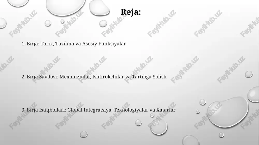 va moliyaviy barqarorlikni taʼminlash uchun 1934-yildagi qimmatli qogʻozlar birjasi toʻgʻrisidagi qonun kabi qonunlar bilan amalga oshiriladi. birja indekslari va bozor samaradorligi birja indekslari bozor samaradorligini baholashda muhim rol o'ynaydi, masalan, s&p 500 indeksi aqsh fond bozorining 500 ta yirik kompaniyasi ko'rsatkichlarini aks ettiradi. bozor samaradorligi gipotezasi (emh) narxlarning barcha mavjud ma'lumotlarni aks ettirishini ta'kidlaydi; kuchli shaklida, hatto ichki ma'lumotlar ham foyda keltirmaydi. indekslar portfel samaradorligini o'lchash uchun benchmark bo'lib xizmat qiladi, bu esa investorlarga aktivlarni boshqarish strategiyalarini baholash va optimallashtirish imkonini beradi. xatarlar, imkoniyatlar va global integratsiya birjalarning chegaralararo birlashuvi kross-listing imkoniyatini beradi, ammo tartibga solishdagi farqlar arbitraj xatarini keltirib chiqarishi mumkin. global integratsiya valyuta kursining o'zgaruvchanligini kuchaytirishi mumkin, bu esa eksportchilar va importchilar uchun valyuta xatarini boshqarish strategiyalarini talab qiladi. raqamli aktivlar savdosining o'sishi yangi imkoniyatlarni yaratadi, lekin kibertahdidlar va tartibga solish noaniqligi xatarini ham oshiradi. texnologiyalar va birjaning kelajak istiqbollari kvant hisoblash moliyaviy modellashtirish va risklarni boshqarishda inqilob …