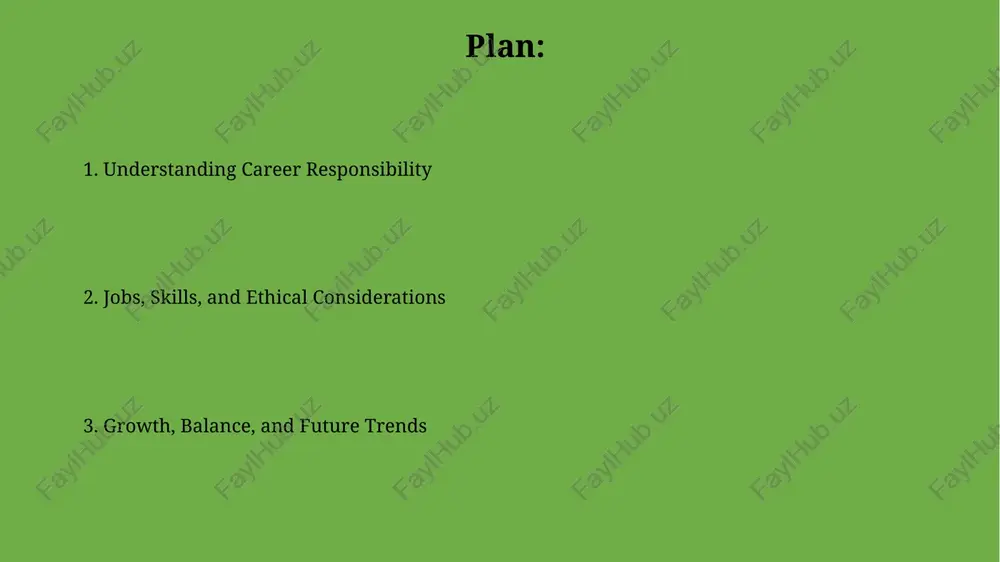 or publicly traded companies, emphasizing accountability and reducing corporate fraud to safeguard investors' interests. professional growth and development continuing education, such as certifications like pmp or pursuing a master's degree, demonstrates a commitment to enhancing your skill set and staying relevant in a dynamic industry. seeking mentorship opportunities, both as a mentee and a mentor, fosters knowledge transfer and leadership development, enhancing communication and strategic thinking capabilities. work-life balance and social impact integrating work and life requires setting boundaries, like dedicating 2 evenings a week to family, improving wellbeing and boosting productivity by approximately 25%. social impact awareness means choosing careers aligned with values, such as environmental sustainability, which can increase employee retention by up to 50 percent. the future of career responsibility automation and ai will redefine responsibilities; by 2030, workers may need reskilling every 3-5 years to manage collaborative robots and analyze algorithmic outputs ethically and effectively. environmental, …