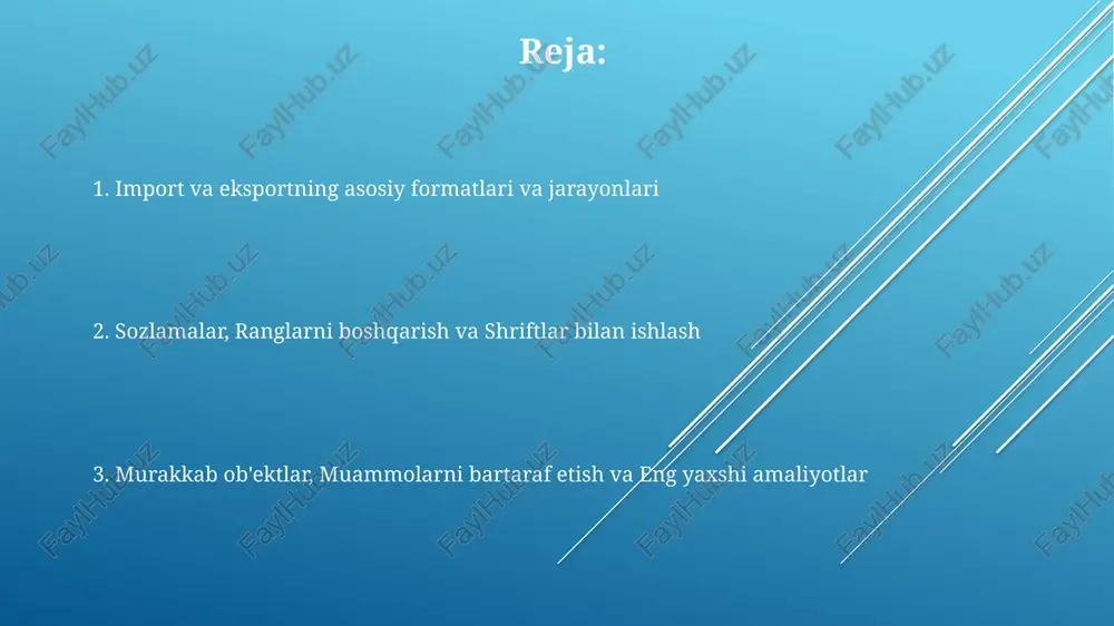 rang profilini saqlash' yoki 'hujjat rang profiliga aylantirish' variantlari mavjud. birinchisi ranglar aniqligini ta'minlaydi, ikkinchisi moslikni oshiradi. eksport sozlamalarida ranglarni boshqarish uchun cmyk, rgb, grayscale kabi rang modellarini tanlash mumkin. png uchun 'ranglar sonini kamaytirish' funksiyasi fayl hajmini optimallashtirishga yordam beradi. shriftlar bilan ishlash coreldraw shriftlarni import qilishda 1-qoidaga amal qiladi: agar shrift tizimda mavjud bo'lmasa, matn ko'pincha standart shriftga o'zgaradi. shuning uchun, faylni yuborishdan oldin shriftlar bilan ta'minlash muhim. eksport qilishda, "matnlarni egri chiziqlarga aylantirish" opsiyasi 2-muhim qadamdir, ayniqsa pdf yoki eps formatlariga saqlashda. bu shriftlar o'rniga tushishining oldini oladi va vizual saqlanishini kafolatlaydi. coreldraw'da 3 xil shrift formati qo'llab-quvvatlanadi: truetype (ttf), opentype (otf) va postscript type 1. otf formatining afzalligi shundaki, u ko'proq gliflarni va ilg'or tipografik xususiyatlarni o'z ichiga oladi. murakkab ob'ektlarni import/eksport qilish import qilishda murakkab vektor ob'ektlari ko'p sonli nodlarni o'z ichiga olishi mumkin. coreldraw x8 va undan keyingi versiyalarida ularni optimallashtirish imkoniyati mavjud. murakkab …
