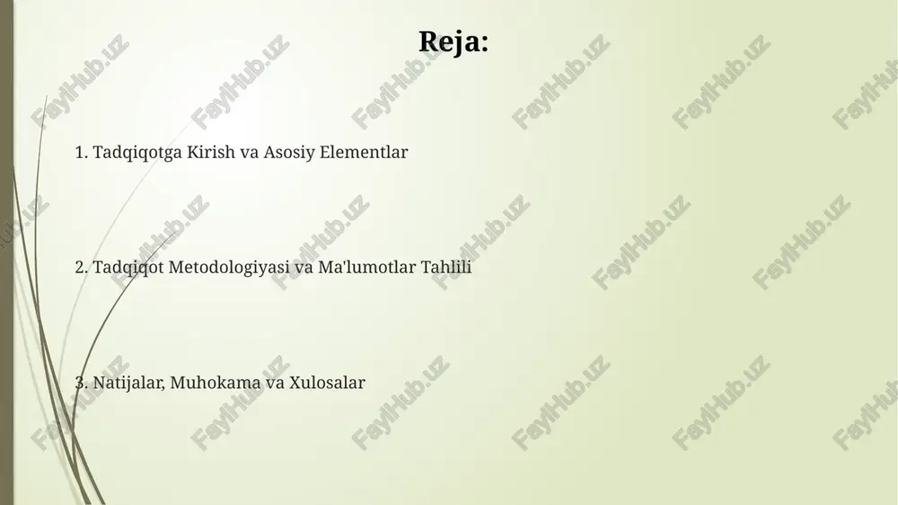 rt. har bir usulning afzalliklari va kamchiliklari (bias) baholanadi. ma'lumotlarni tahlil qilish va natijalar ma'lumotlarni tahlil qilishda statistik testlar, masalan, t-test yoki anova, p-qiymati 0.05 dan kam bo'lganda, muhim natijalarni aniqlash uchun ishlatiladi. natijalarni taqdim etishda jadvallar va grafiklardan foydalanish ma'lumotlardagi tendensiyalarni va korrelyatsiyalarni vizual tarzda ko'rsatishga yordam beradi, 95% ishonch intervalini ta'kidlang. regressiya tahlili kabi usullar bir o'zgaruvchi boshqasiga qanday ta'sir qilishini aniqlashda, r-kvadrat qiymati modelning tushuntirish qobiliyatini baholashda qo'llaniladi. muhokama, xulosalar va cheklovlar xulosalar asosiy topilmalaringizning qisqacha mazmunini beradi, tadqiqot savoliga javob beradi va amaliy ahamiyatini 3 asosiy argument bilan ta'kidlaydi. muhokama natijalaringizni mavjud adabiyot bilan taqqoslaydi, kutilgan va kutilmagan natijalar uchun asoslarni tushuntiradi va 95% ishonch oralig'ini hisobga oladi. cheklovlar sizning tadqiqotingiz uslubining zaif tomonlarini ochib beradi, masalan, namunaning hajmi (n=30), tanlash bias va qo'shimcha tadqiqotlar uchun takliflar beradi. kelajakdagi tadqiqotlar va manbalar kelajakdagi tadqiqotlar uchun ochiq ma'lumotlar to'plamlari (masalan, kaggle) boshqa tadqiqotchilarga 5 yil ichida ishni …