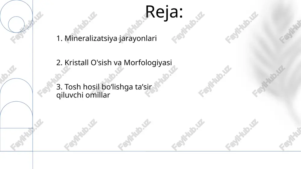 on siydikning ph darajasiga, ingibitorlarga (sitrat, magniy) va promotorlarga (kaltsiy, oksalat) bog'liq buyrak toshlari, asosan kaltsiy oksalat (70-80%), siydik kislotasi (5-10%), struvit (10-15%) va sistin ( 10 (po 4 ) 6 (oh) 2 ] suyakning quruq og'irligining ~65% ni tashkil qiladi kalsiy fosfatning eruvchanligi ph ga qarab sezilarli darajada o'zgaradi; kislotali muhit eruvchanlikni oshiradi, ishqoriy muhit esa cho'kma hosil bo'lishini tezlashtiradi. ishqoriy siydikda kalsiy fosfat toshlari ko'p uchrashining sababi shu ph bog'liqligidir suyak va fosfat ionlarining ba'zi tana suyuqliklarida (masalan, buyrak tos suyida, bo'g'im suyuqligida) ortiqcha to'yinganligi eruvchanlik ko'rsatkichidan oshib ketadi, bu esa yadro hosil bo'lishini va kristallar o'sishini boshlaydi 6. kaltsiy fosfat va suyak hosil bo'lishi kalsiylashishda yadro hosil bo'lishi (boshlang'ich kristallanish), kristall o'sishi (oqsillar va inhibitörlar tomonidan boshqariladi) va polimorfizm (turli kristall tuzilmalar, masalan, mollyusk qobiqlaridagi kalsit va aragonit) kabi asosiy kimyoviy jarayonlar mavjud biomineralizatsiyadagi anormalliklar turli patologik holatlarga, jumladan, osteoporoz (suyak yo'qotish), dentinogenez imperfecta (tish rivojlanishidagi nuqson) …
