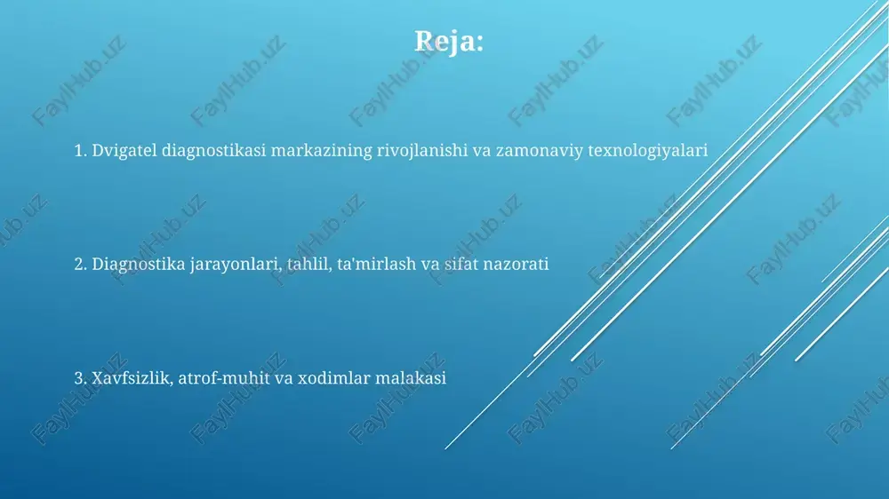 % gacha aniqlikni oshirish va diagnostika vaqtini qisqartirish imkoniyatini beradi. jihozlar, asbob-uskunalar va diagnostika jarayonlari zamonaviy diagnostika uskunalari dvigatellarning ishlash parametrlarini o'lchash uchun nozik sensorlar, yuqori aniqlikdagi multimetrlar va 4-kanalli osiloskoplardan foydalanadi. ecu diagnostikasi uchun avtomatik ravishda ma'lumotlarni o'qish, xatolarni tahlil qilish va real vaqtda ma'lumotlarni aks ettirish imkonini beruvchi obd-ii skanerlaridan foydalaniladi. dvigatel diagnostikasi jarayonlarida bosimni tekshirish, silindr yoqilg'i quyish testlari va gaz analizatorlari kabi bosqichlar mavjud bo'lib, ular 5 qadamda amalga oshiriladi. ma'lumotlarni tahlil qilish va ta'mirlash usullari ta'mirlash usullari dvigatelning 3000 dan ortiq qismlaridan birini almashtirishni, sozlashni yoki 0,05 mm aniqlikdagi lazerli payvandlashni o'z ichiga olishi mumkin. ma'lumotlarni tahlil qilishda nosozlik kodlarini o'qish va ularni 150 dan ortiq oem spetsifik protokollar bilan solishtirish orqali xatolik sababini aniqlash muhim. dvigatel diagnostikasi ma'lumotlari asosida ta'mirlashda 5 bosqichli sifat nazorati o'tkaziladi, har bir bosqichda 10 dan ortiq parametrlar tekshiriladi. sifat nazorati, atrof-muhit va xodimlar xodimlarning malakasini oshirish, har bir xodim …