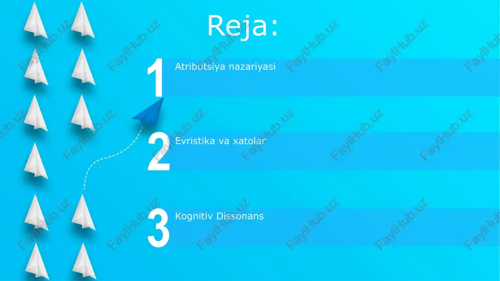 iya atributsiya nazariyasi atributsiya nazariyasi ijtimoiy psixologiya tushunchasi boʻlib, odamlarning xulq-atvor sabablarini qanday aniqlashini tushuntiradi (hayder, 1958) inson xulq-atvorini tushunishning kundalik, ongsiz mexanizmi. sababiy tafakkur va niyatlarni taxmin qilishni o'z ichiga oladi. ijtimoiy munosabatlarga ta'sir qiladi. xalq fizikasi xalq fizikasi va intuitiv psixologiya, ko'pincha noto'g'ri bo'lgan hukmlarga ta'sir qiluvchi kognitiv qisqartmalarni (evristikani) ochib beradi intuitiv psixologiya yoki "oddiy psixologiya" boshqalarning harakatlarini tushuntirishda ruhiy holatlarga (e'tiqod, istak, niyat) tayanadi; heyder va simmelning 1944 yildagi geometrik shakllar tajribasi buni ko'rsatdi; madaniy farqlar (masalan, sharqiy osiyo/shimoliy amerikadagi kollektivist va individualist jamiyatlar) ijtimoiy munosabatlarda qo'llanilishini ta'sir qiladi. aql nazariyasi o'ylash nazariyasi (on), ijtimoiy idrok uchun muhim bo'lib, boshqalarning fikrlarini (e'tiqod, istak, niyat) va ularning xatti-harakatlariga ta'sirini tushunishni o'z ichiga oladi. tadqiqotlarda 4-5 yoshli bolalarning turli nuqtai nazarlarni tushunishini baholash uchun noto'g'ri e'tiqod vazifalari (masalan, sally-anne testi) qo'llaniladi bayesiy usullar kabi hisoblash modellari tmni rasmiylashtirishga harakat qiladi. bu modellar cheklangan ma'lumotlarga asoslanib, boshqalarning harakatlarini bashorat …