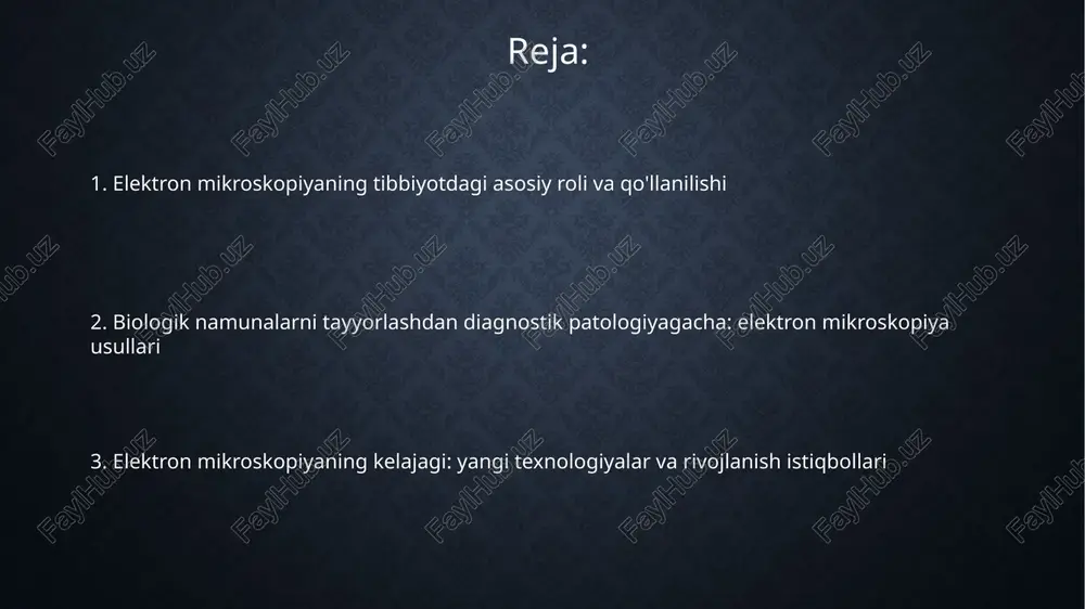 i. ushbu usul mushak biopsiyalarida mitoxondrial patologiyalarni, masalan, kristal anomaliyalarini aniqlashda muhim, ular 50-500 nm o'lchamdagi tuzilmalar bilan ifodalanadi. virusologiya va infeksion kasalliklarda qo'llanilishi elektron mikroskopiya viruslarning morfologiyasini aniqlashda muhim rol o'ynaydi, masalan, diametri 80-120 nm bo'lgan gripp virusi kabi tuzilmalarni yuqori aniqlikda vizualizatsiya qilish imkonini beradi. immun-elektron mikroskopiya virus antijenlarini aniqlash uchun antitelalar bilan birga ishlatiladi, bu virus infektsiyalarini tezkor aniqlash uchun qimmatli vosita bo'lib, diagnostikada tezkorlikni ta'minlaydi. elektron mikroskopiya viruslarning hujayra ichidagi replikatsiya jarayonini o'rganishda qo'llaniladi, bu virusning patogenezi va erta bosqichlarida yuz beradigan o'zgarishlarni tushunishga yordam beradi. immunologiya, yallig'lanish va saraton tadqiqotlari yallig'lanish tadqiqotlarida elektron mikroskopiya hujayralararo birikmalar va to'qimalarning shikastlanishini aniqlash orqali, masalan, artritda sinovial suyuqlikdagi 10-100 nm hajmdagi o'zgarishlarni tahlil qilishda yordam beradi. elektron mikroskopiya immunitet hujayralari, masalan, t hujayralari va b hujayralarining tuzilishini vizualizatsiya qilish orqali immunitet reaktsiyalarini o'rganishga yordam beradi, 3d shakllarida aniqroq ma'lumot beradi. saraton tadqiqotlari elektron mikroskopiya yordamida saraton hujayralarining ultratuzilishini, …