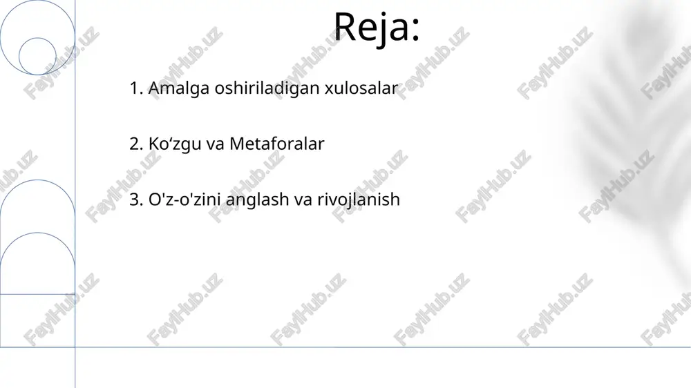 i nur mikroskopik darajadagi sirt notekisliklari (masalan, 10-100 nm) tufayli turli yo'nalishlarga sochiladi; atrof-muhitga zaif, tasvirsiz aks etish natijasida hosil bo'ladi; intensivligi sirt tuzilishi va material xossalariga bog'liq. 3. mulohaza jarayoni hissiy to'siqlar: tanqiddan qo'rqish (stenfordning 2022 yildagi so'rovida talabalarning 60%), himoya mexanizmlari (fortune 500 kompaniyalarining xodimlarining 40%, ichki xat z), haddan tashqari salbiy his-tuyg'ular (xavotir, travmadan keyin 90%, london a tadqiqoti). 4. mulohaza qilishga to'sqinliklar mulohaza yaxshiroq qarorlar qabul qilishga (2017-yilgi stenford tadqiqotida 250 ishtirokchi orasida aniqlik 37% oshgan), muammo yechish ko'nikmalarini 15-20% ga yaxshilaydi (michigan universiteti, 2022). o'z-o'zini anglash stress gormonlarini (kortizol) 20% gacha kamaytiradi (amerika psixologiya assotsiatsiyasi, 2019). 5. mulohaza qilishning afzalliklari 12, loyiha muvaffaqiyatsizligi turli sohalarda (bemor parvarishi, tadqiqot, shaxsiy munosabatlar) kelajakdagi xatti-harakatlarni boshqarish va samaradorlikni oshirish, taraqqiyotni muntazam (haftalik jurnal) qayd etish. 6. samarali mulohaza yurituvchi strategiyalar optik tolalar, ma'lumotlarni minimal signal yo'qotish bilan uzoq masofalarga uzatish uchun to'liq ichki aks etishdan foydalanadi ko'zgu va …