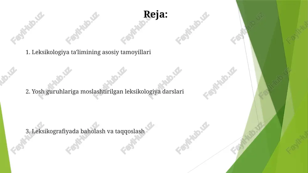 an, britaniya milliy korpusi ma'lumotlari) va semantik differentsial shkalalari (osgoodning semantik differentiali) o'quvchilarning farqlarini va ehtiyojlarini hisobga olish leksikologiya darslarini farqlashda turli o'quv uslublariga (vizual, audio, kinestetik) moslashtirilgan turli pedagogik yondashuvlar (masalan, vizual qo'llanmalar, hamkorlikdagi o'rganish, individual vazifalar) k-12, oliy ta'lim va kattalar o'quv muhitlarida (london, nyu-york, sidney kabi joylarda) qo'llanilishi kerak dars rejalari turli o'quvchilar (boshlang'ich, o'rta, yuqori) va tillar (bir tilli, ikki tilli, ko'p tilli) darajalarini (berlin, madrid, sao paulo kabi joylarda) hisobga olgan holda turli xil faoliyatlarni (masalan, so'z o'yinlari, munozaralar, taqdimotlar) o'z ichiga olishi kerak lexikologiya darslariga texnologiyalarni qo'llash turli yoshdagi o'quvchilar uchun texnologiyalarni qo'llagan holda dars rejalari ishlab chiqish (masalan, boshlang'ich: interaktiv o'yinlar; o'rta: raqamli prezentatsiyalar; oliy o'quv yurtlari: antconc kabi korpus lingvistikasi dasturlari yordamida tadqiqot loyihalari) k-12 va universitet darajalarida leksikologiya darslarida ma'no tahlili uchun raqamli lug'atlar (masalan, oxford english dictionary online, merriam-webster) va korpus vositalaridan (masalan, coca, bnc) foydalanish qiziqarli va interaktiv mashg'ulotlarni …