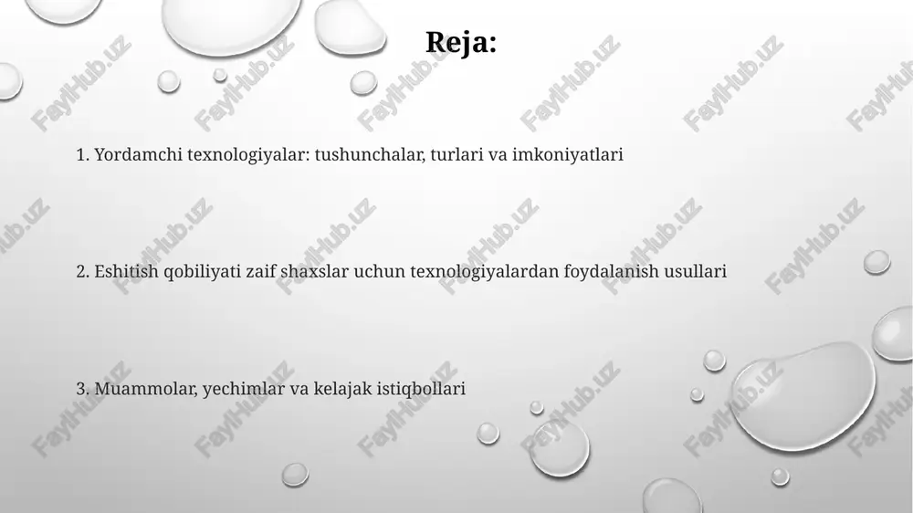 atrlarda yoki teatr spektakllarida 10 metrgacha bo'lgan masofada aniq audio ta'minlash uchun ishlatiladi. fm tizimlari transmitterni nutq manbasiga yaqin joylashtirib, shovqinni 20 dbgacha kamaytiradi, bu esa eshitish apparatlari yoki koklear implantlar bilan yaxshi aniqlikka erishishga yordam beradi. suyak o'tkazuvchanligi qurilmalari tovushni ichki quloqqa to'g'ridan-to'g'ri bosh suyagi orqali yetkazadi, bu esa tashqi yoki o'rta quloq muammolari bo'lgan odamlarga 45 dbgacha eshitish imkonini beradi. aloqa vositalari: teletayp (tty), telekommunikatsiya reley xizmatlari (trs) va subtitrlar teletayp (tty) - bu eshitish qobiliyati zaif bo'lgan shaxslarga matn orqali telefon orqali muloqot qilish imkonini beruvchi qurilma bo'lib, u standart telefon liniyalari orqali 45,45 bod tezlikda matnni uzatadi. telekommunikatsiya reley xizmatlari (trs) eshituvchi operatorni ishlatadi, u oddiy telefon aloqalarida eshitish qobiliyati zaif odamlarning tty orqali qilingan matnli xabarlarini so'zlashuv nutqiga aylantiradi va aksincha. subtitrlar - bu video yoki televizorda dialog yoki sharhlashning vizual matnli tasviridir, odatda ekran pastki qismida joylashgan bo'lib, tomoshabinlarga, shu jumladan eshitish qobiliyati zaif …