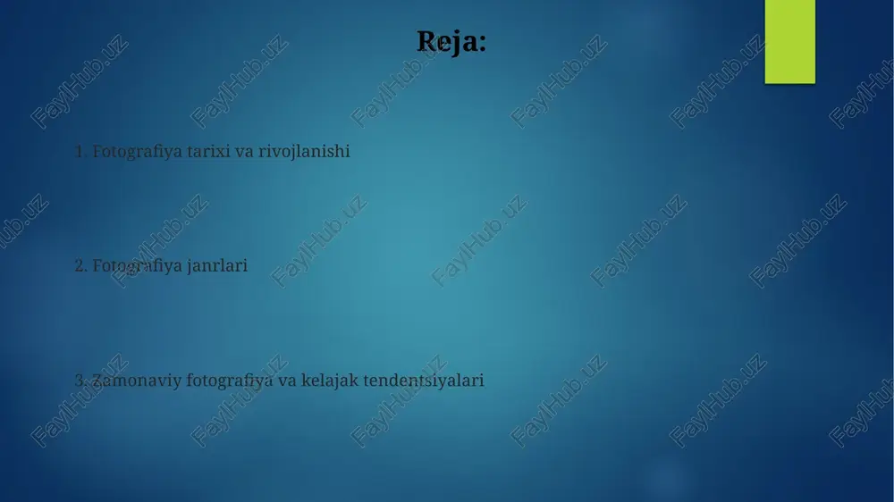 i zamonaviy tendentsiyalar mobil fotografiya, kamerali telefonlar yordamida suratga olishning ommaviylashuvi bilan rivojlanmoqda. hozirgi kunda smartfonlar yordamida 1.2 trilliondan ortiq suratlar olinadi va bu tendentsiya o'sishda davom etmoqda. sun'iy intellekt (si) fotografiyada keng qo'llanilmoqda, masalan, tasvirlarni avtomatik tarzda tahrirlash, yuzni aniqlash va ob'ektni tanib olish. si algoritmlari surat sifatini sezilarli darajada oshiradi. generativ si va tasvir yaratish texnologiyalari rivojlanmoqda, bu esa fotosuratlarni yaratish va o'zgartirishning yangi imkoniyatlarini ochib beradi. foydalanuvchilar matn buyruqlari orqali foto-realistik tasvirlarni yaratishlari mumkin. raqamli fotografiya va sun'iy intellekt sun'iy intellekt (si) yordamida avtofokus tizimlari 10 barobar tezlashdi, ob'ektlarni aniqlash va optimal sozlamalarni avtomatik ravishda tanlash imkoniyatini berdi. raqamli fotografiya 20-asr oxirida paydo bo'ldi va tezda plyonkali fotografiyani ortda qoldirdi, bu esa tezkor ko'rish va 1 milliondan ortiq tasvirni saqlash imkonini berdi. si fotosuratlarni tahrirlash va yaxshilashda muhim rol o'ynaydi, shovqinni kamaytirish, ranglarni tuzatish va yuzlarni aniqlash uchun 50 dan ortiq murakkab algoritmlardan foydalanadi. fotografiyaning kelajagi 2040-yilga …