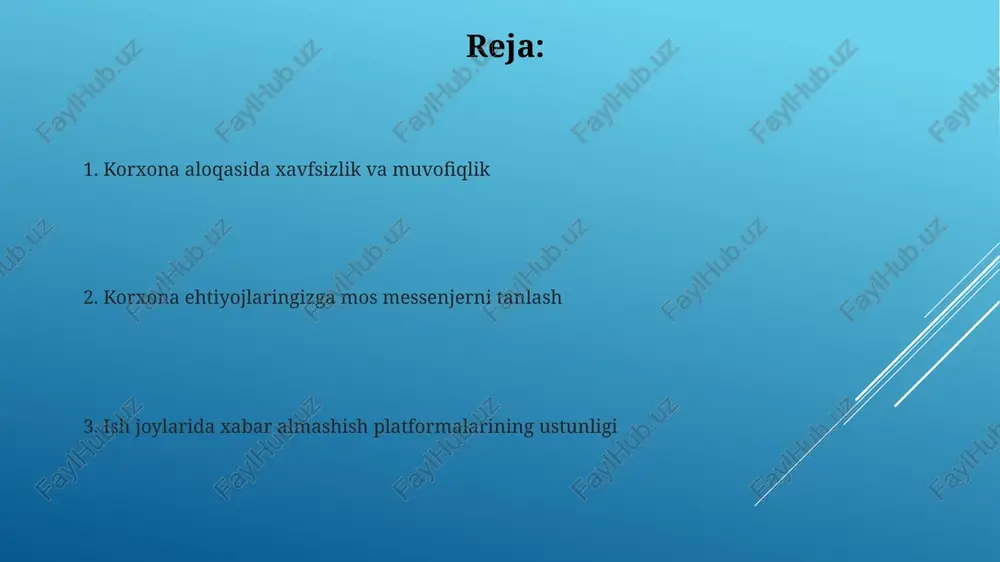 lovalarining integratsiyasiga imkon beradi va global biznes aloqasi hamda tranzaktsiyalarini rivojlantiradi. skype for business: eski tizim discord: jamoa qurish discordning 150 milliondan ortiq oylik faol foydalanuvchilari jamoaviy aloqa uchun matn, ovoz va video kanallaridan foydalanib, 190 mamlakat bo'ylab loyihalar ustida hamkorlikni kuchaytiradilar 2022-yilda biznes xabarlashmalar bozorining hajmi 30 milliard dollarga yetdi, discord va uning raqobatchilari katta bozor ulushini egalladi. discordning bepul rejasi kichik bizneslarga, pullik rejalari (nitro) esa 100 dan ortiq xodimli yirik tashkilotlarga kengaytirilgan imkoniyatlarni taqdim etadi to'g'ri messengerni tanlash slack (kuniga 15m+ faol foydalanuvchi), ish joyi kommunikatsiyasi markazi, loyihalarni tashkil qilish, fayllar almashish (google drive, dropbox bilan integratsiya) va to'g'ridan-to'g'ri xabarlar uchun kanallarni taklif etadi; texnologiya kompaniyalari (silicon valley, sietl) va tuzilgan kommunikatsiyaga muhtoj yirik korxonalarda mashhur. whatsapp (jahon boʻylab 2 milliarddan ortiq foydalanuvchi), uchidagi shifrlash, guruhli suhbatlar (256 kishigacha) va hindiston, braziliya va meksika kabi hududlardagi turli demografik guruhlarda keng qoʻllanilishi bilan mashhur; norasmiy muloqot va mijozlarni …