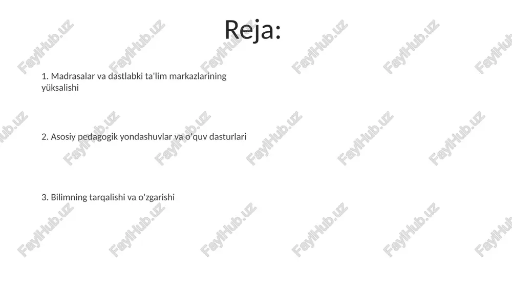 ri kabi og'zaki an'analar, fors, arab va so'g'd tillaridagi yozma asarlar bilan birga pedagogikani shakllantirib, turli ijtimoiy qatlamlar va din vakillarining o'quv jarayoniga ta'sir ko'rsatgan. bag'doddagi xikmat uyi kabi muhim ta'lim muassasalari (geografik jihatdan markaziy osiyodan tashqarida bo'lsa-da) mintaqaning intellektual rivojlanishiga ta'sir ko'rsatib, ilmiy asarlar (masalan, yunon falsafasi, matematikasi) almashuvi orqali o'quv dasturlariga ta'sir ko'rsatdi. yunon va fors falsafasining ta'siri markaziy osiyo madrasalarida o'quv dasturiga ta'sir ko'rsatdi. aristotel mantig'i va sharhlari islom olimlar doiralari orqali o'tib, ilohiy va ilmiy bahslarga ta'sir ko'rsatdi. fors adabiyoti va falsafiy asarlari, shuningdek, hind va xitoy ta'sirlari ta'lim muhitini yanada boyitdi 7-9-asrlar o'rtalarida markaziy osiyoda yunon falsafasi (masalan, aristotel, platon) va fors intellektual an'analari (masalan, zardushtiylik, manicheylik) buxoro, samarqand va marv kabi shaharlardagi ta'lim muassasalariga kuchli ta'sir ko'rsatdi pedagogik usullar rivojlandi, og'zaki yo'riqnoma, yodlash va munozaralarni birlashtirdi. bilim uzatilishi rasmiy muassasalar (madrasalar) va olimlar hamda kotiblarning norasmiy tarmoqlari orqali amalga oshirildi madrasa tizimi: tuzulişi va …